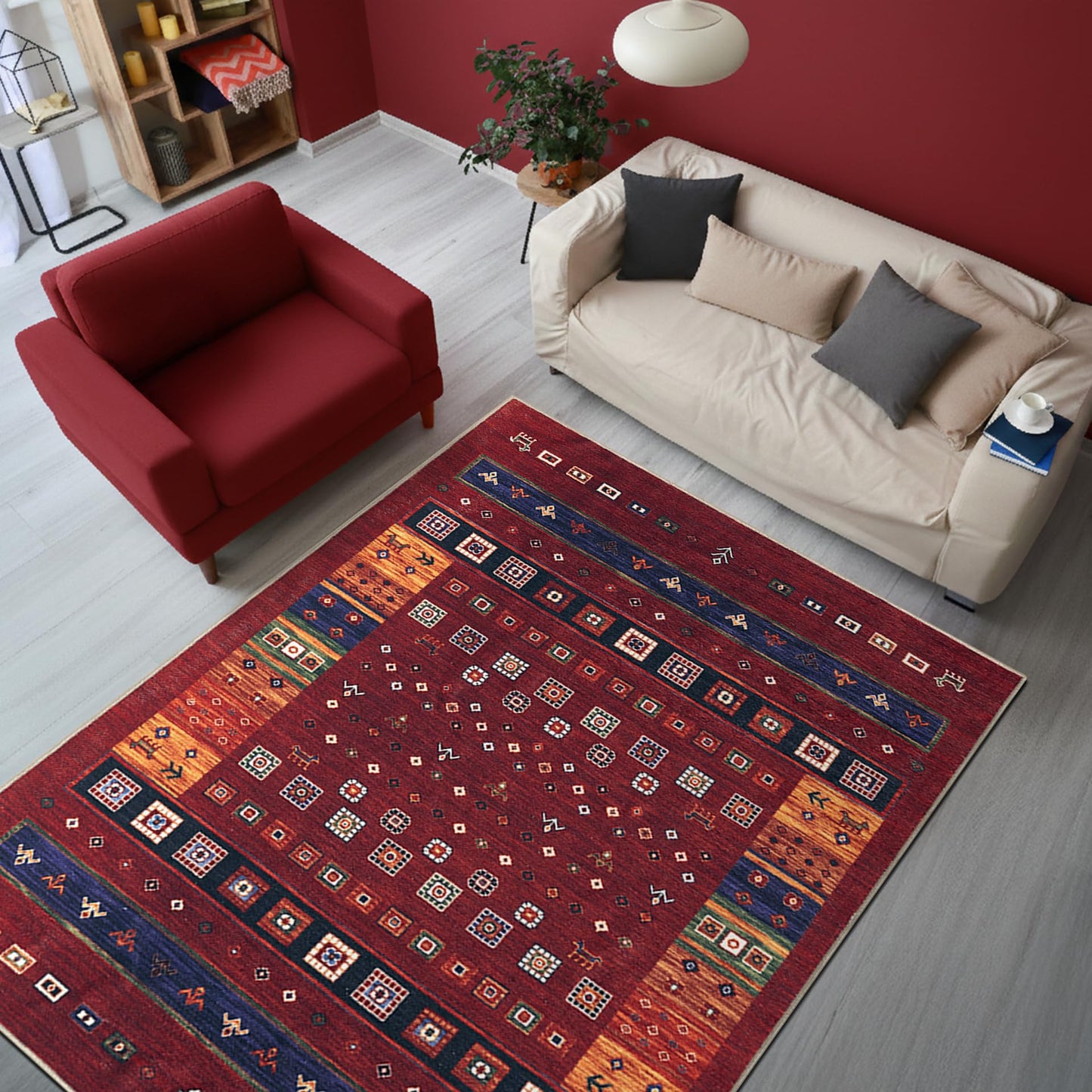Keen Home Design 5x7 Rug - Machine Washable Area Rug with Non-Slip Backing, Ideal for Living Room, Dining Room, Bedroom - Vintage, Easy Clean, Durable, Low Pile Rug - (5' x 7')