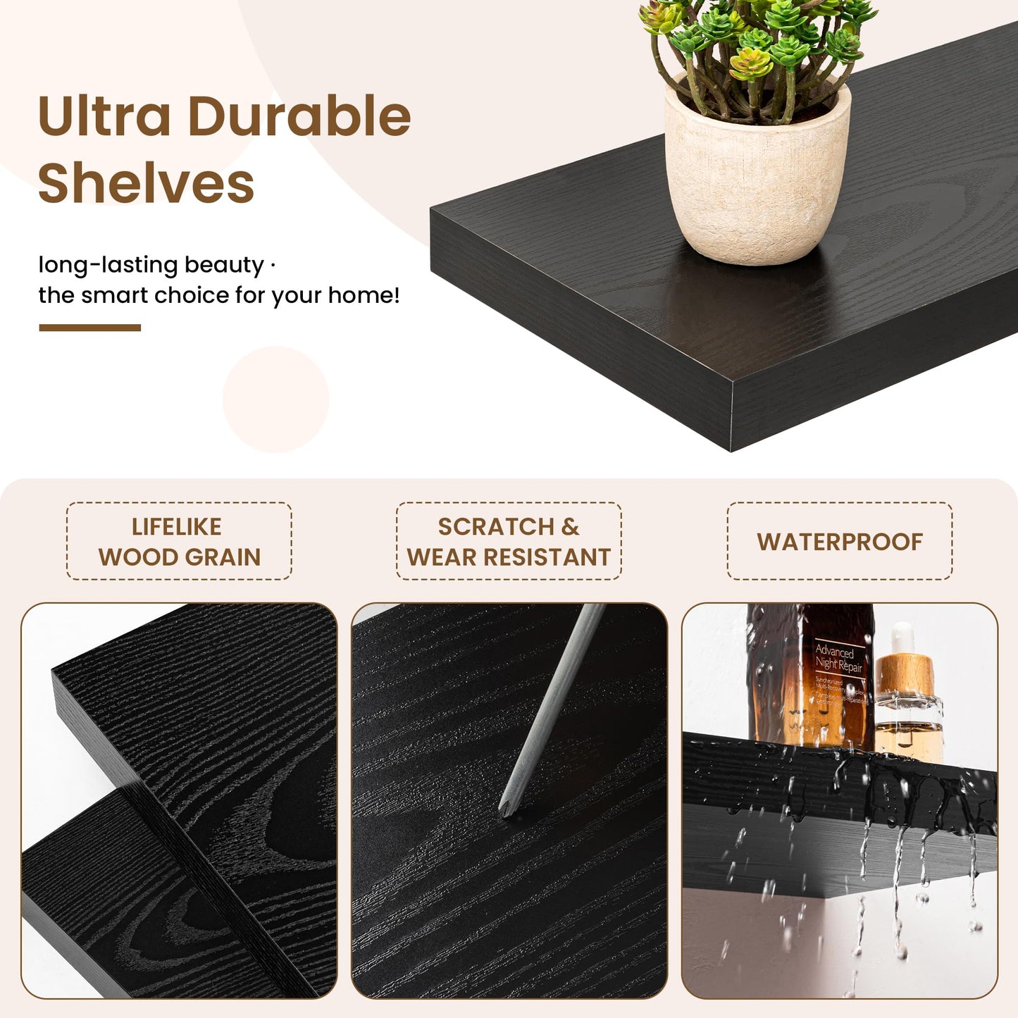 Square Floating Shelves for Wall, 11.5"W x 11.5"D x 1.25"H, 3 Pack Small Wall Mounted Engineered Wood Shelves with Invisible Brackets for Living Room, Bedroom, Bathroom, Kitchen Decor, Black