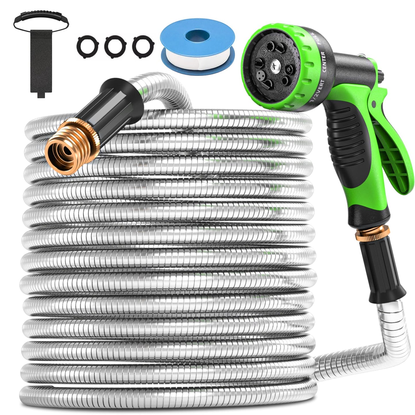 GARDENWORK Water Hose 50 FT,Stainless Steel Garden Hose with 10 Function Nozzle Flexible,Metal Garden Hoses with Leak-Proof Connectors,Flexible Hose,Waterhose for Outside