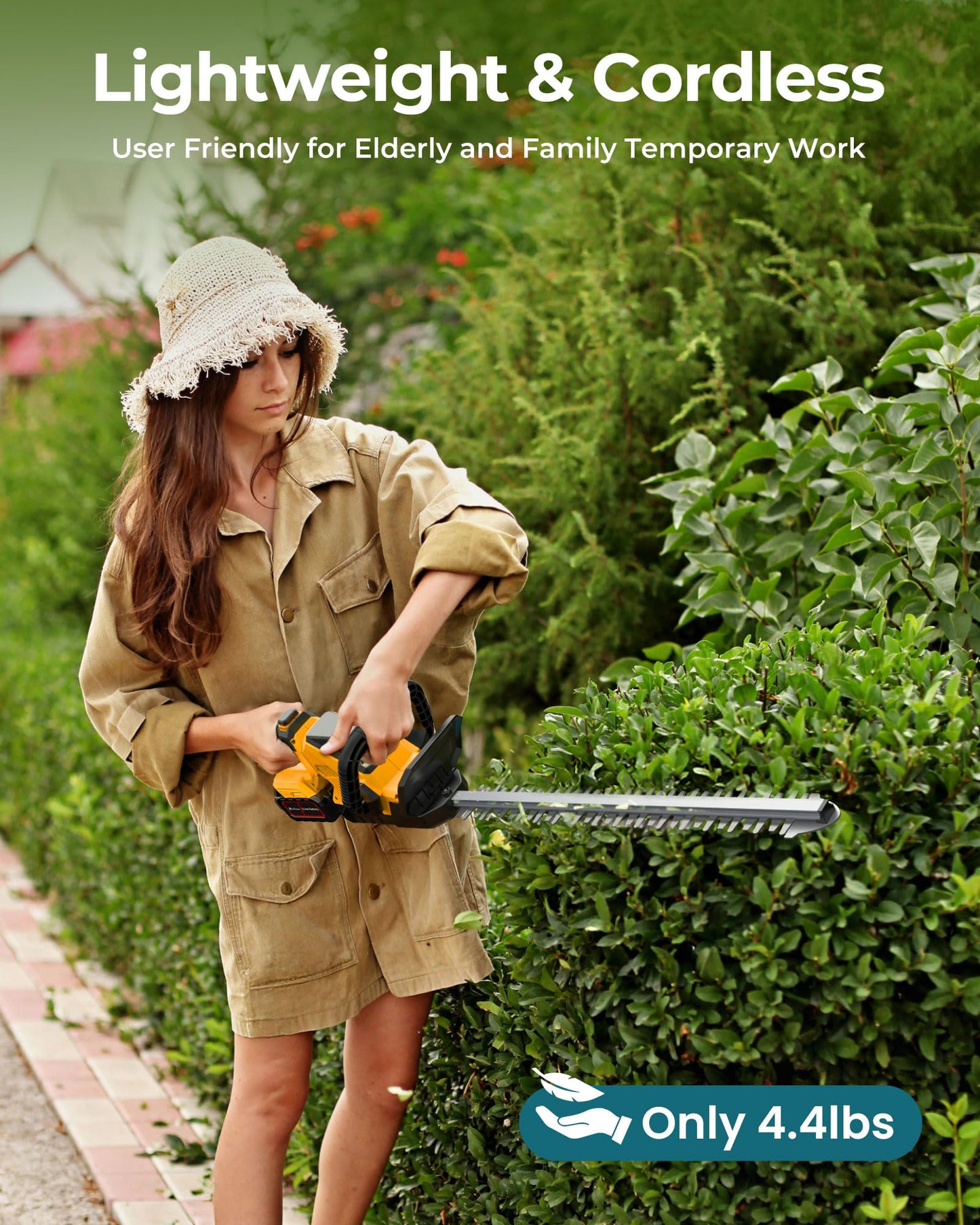 20'' Hedge Trimmer Cordless with 2pcs 4000mAh Battery, Electric Handheld Bush Clipper with Rechargeable Batteries, 3000RPM 180° Rotatable Head, 2/3'' Blade Gap, Gifts for Father's Day