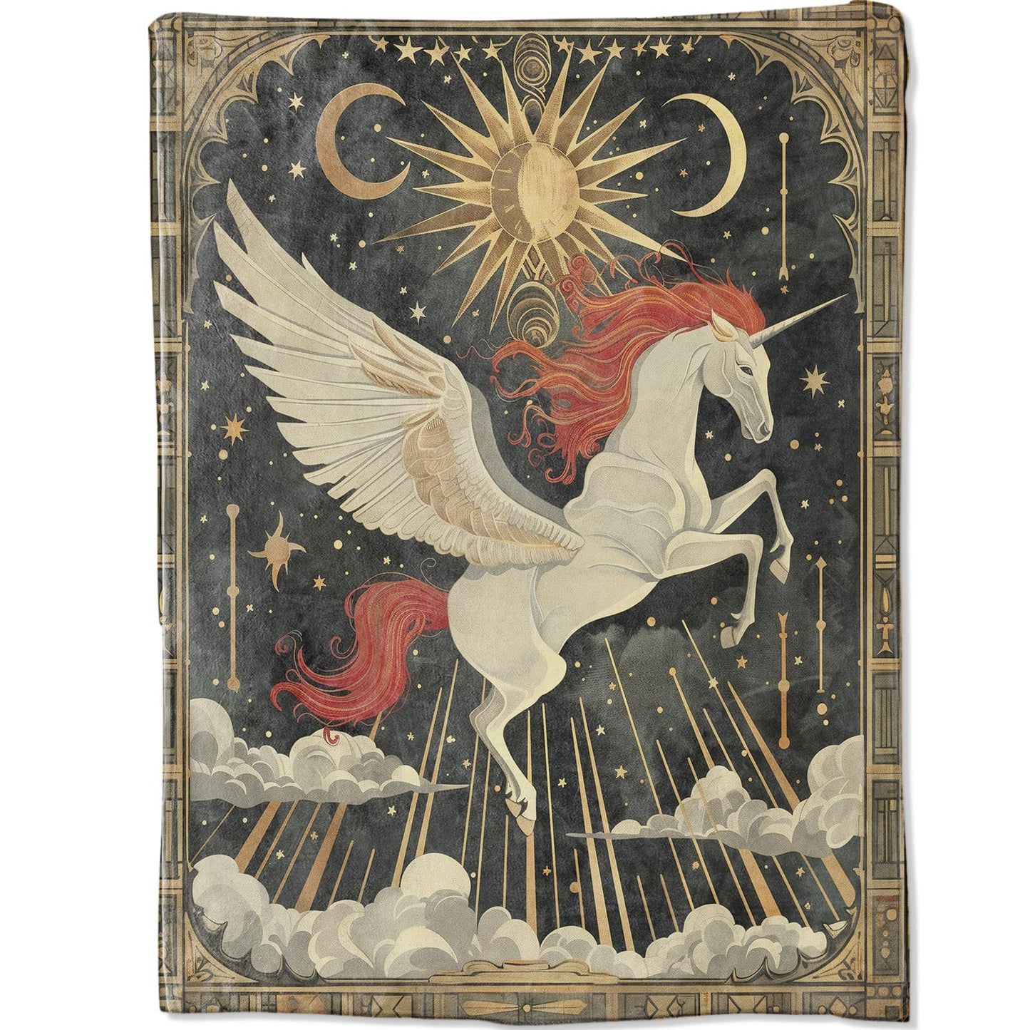 Unicorn Pegasus Blanket 50x60 in Birthday Gifts, Mythical Celestial Sun Moon Throw Blankets for Home Traveling Camping Car Decor, Comfort Fluffy Warm Throws, for Boys Kids Fantasy Lovers