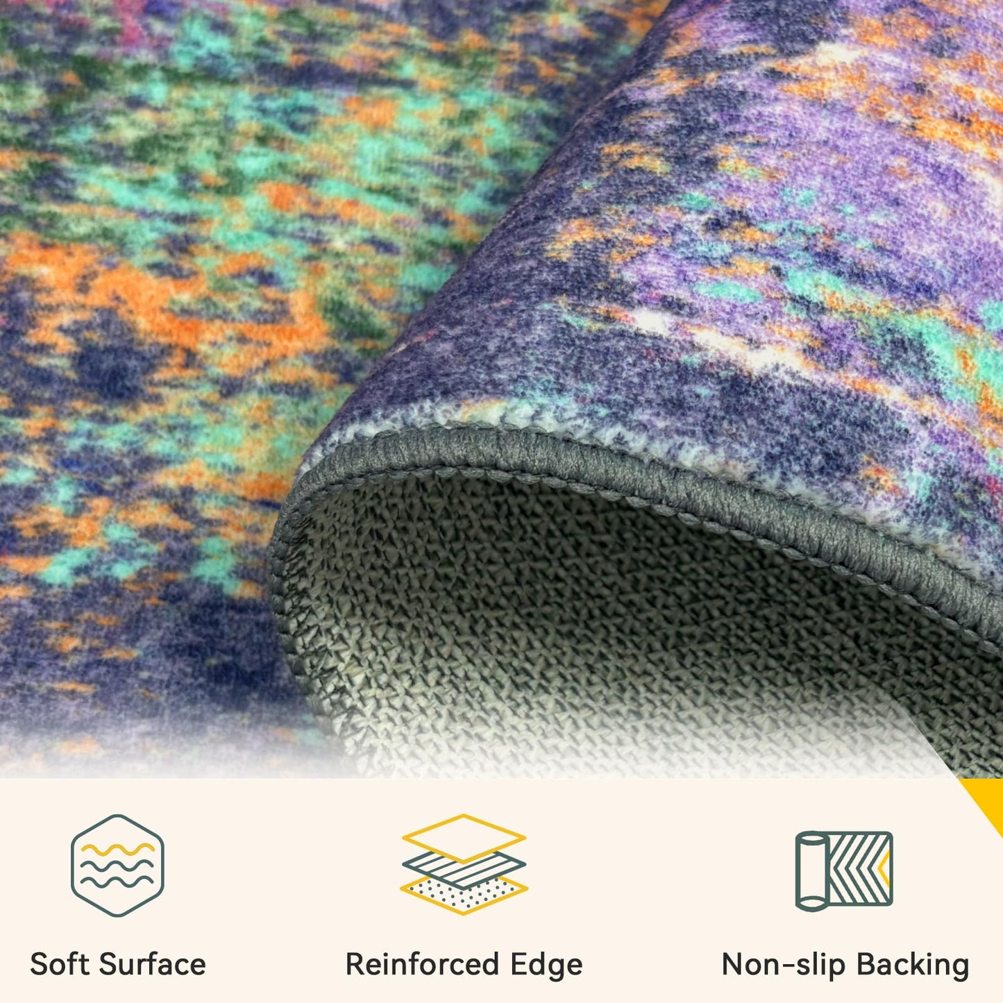 RELEANY Washable Area Rugs 5'x7' Non-Slip Modern Abstract Soft for Living Room Entryway Bedroom Nursery, Print Pattern, Purple Orange Blue Green Rust Red Colorful