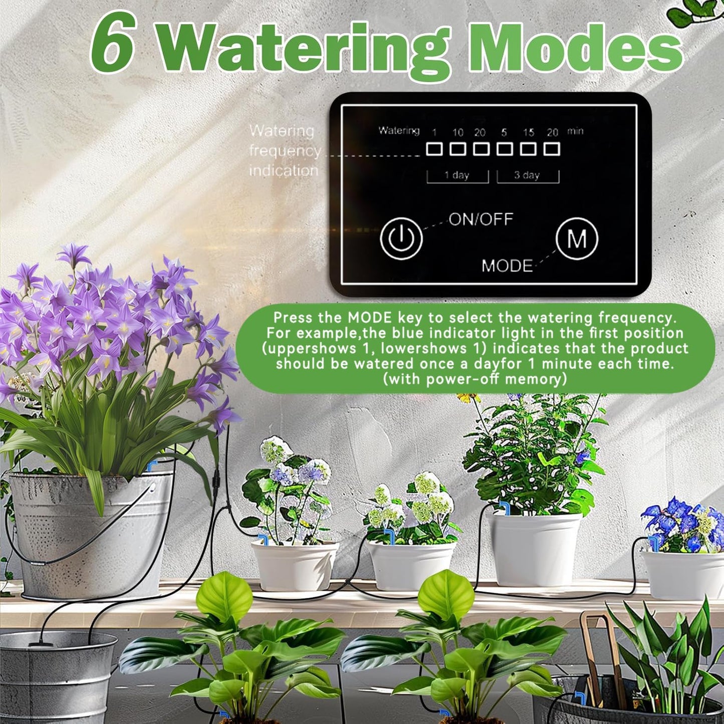 IPOW 50 Days Extra-Long Standby Time Supports 20~30 Pots 100% Anti-Siphoning Solar Irrigation System Automatic Watering System for Balcony, Indoor & Outdoor Plants, Garden, and Potted Plants