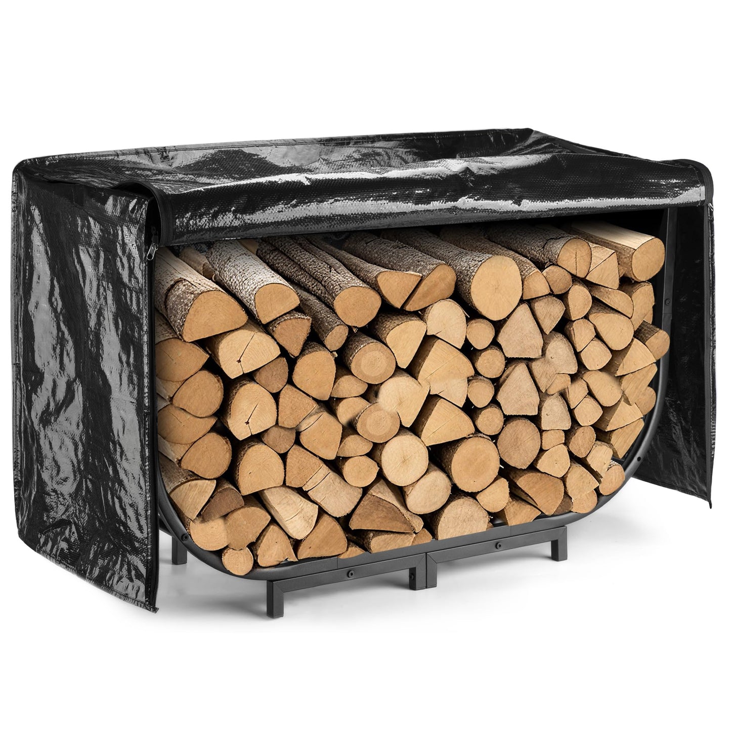facka 40 Inch Heavy Duty Firewood Rack Outdoor with Cover, Waterproof Log Storage for Fireplace, Indoor & Outdoor Metal Wood Holder, Rustproof