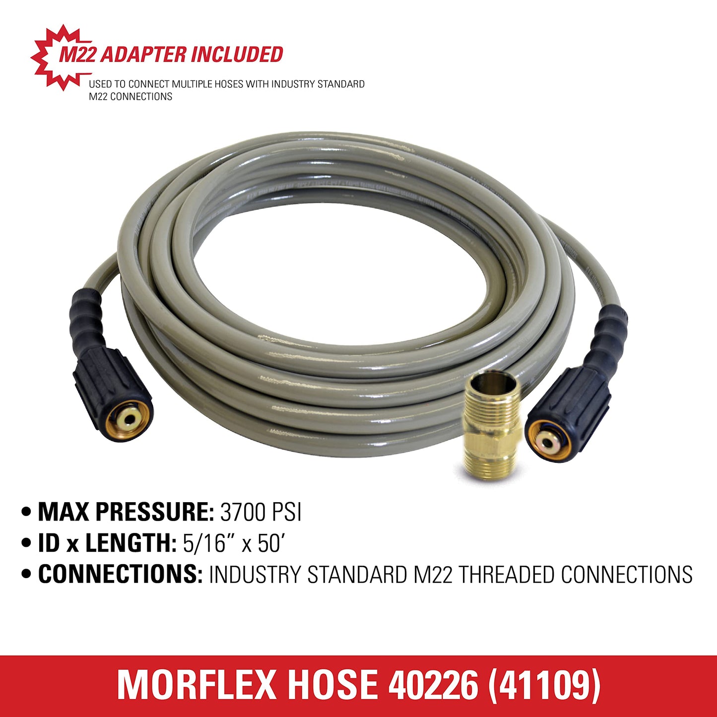 Simpson Cleaning 40226 Morflex Series 3700 PSI Pressure Washer Hose, Cold Water Use, 5/16 Inch Inner Diameter, 50 Feet, Natural