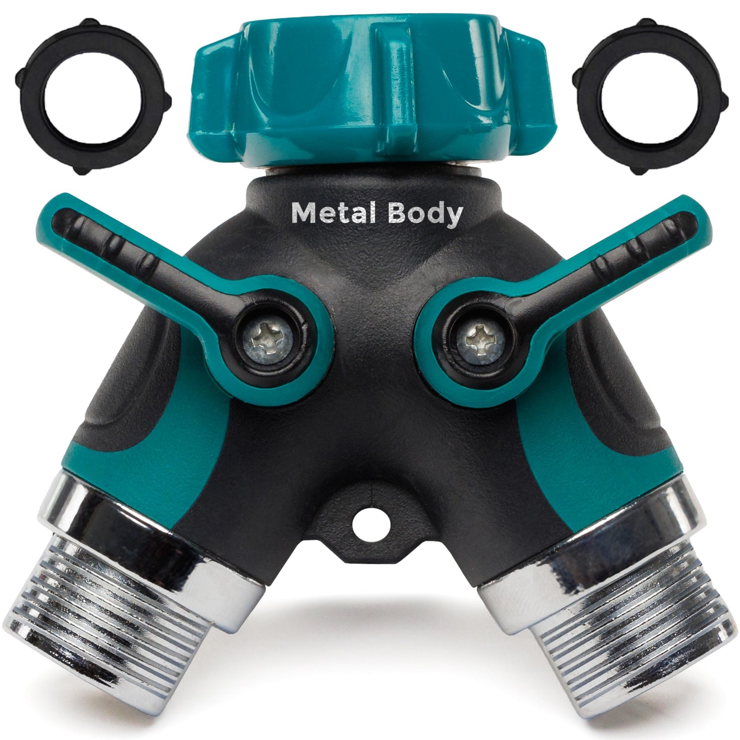 CARPATHEN Garden Hose Splitter 2Way - Heavy Duty Metal Body Durable 3/4" US Standard Garden Hose Splitter - Large Rubberized On/Off Levers - For Garden, Washing Machines, Indoor or Outdoor Faucets