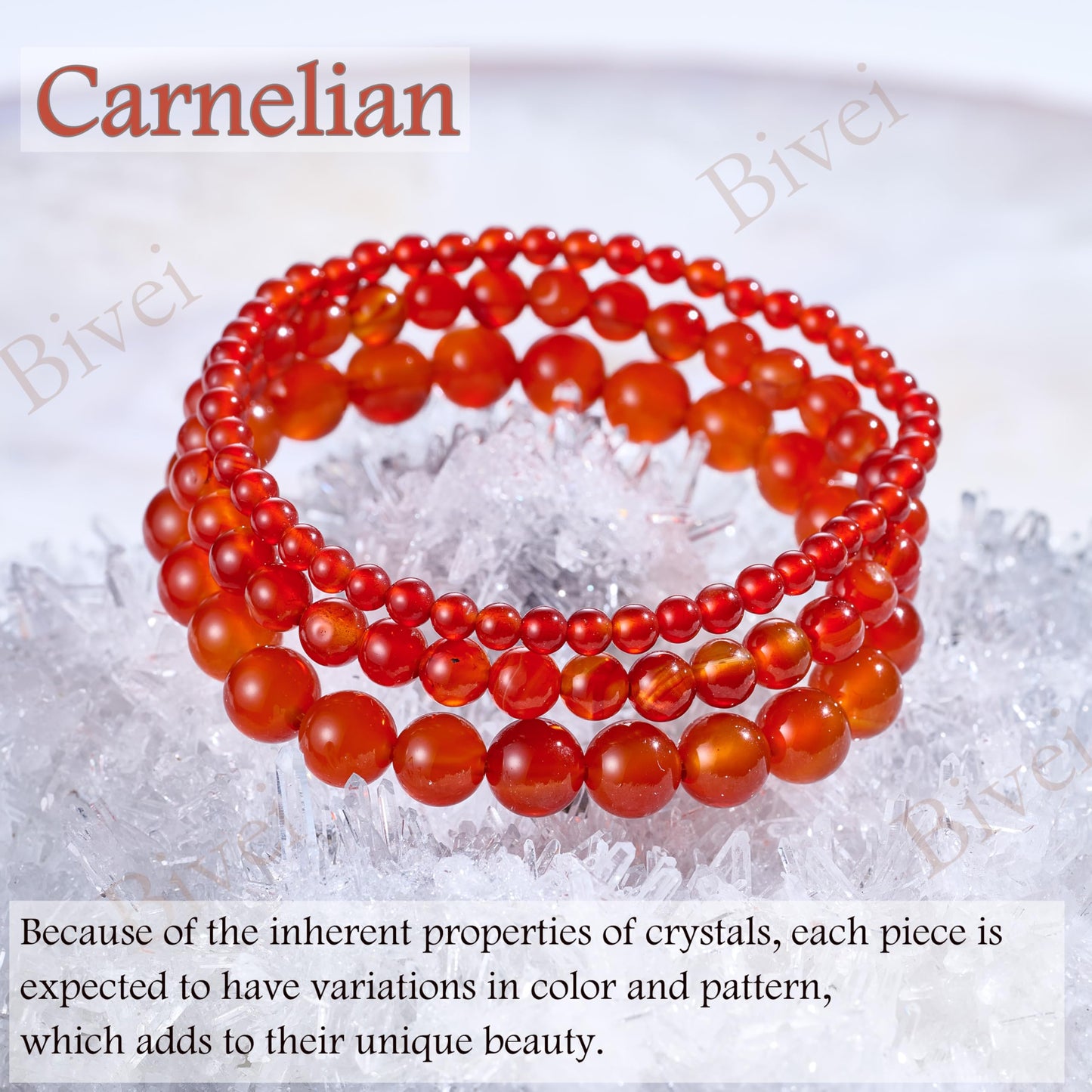 Bivei Carnelian - Energizing - 4mm Beaded Bracelets for Women Handmade Semi Precious Natural Stone Stretch Elastic Jewelry Yoga Protection Gifts