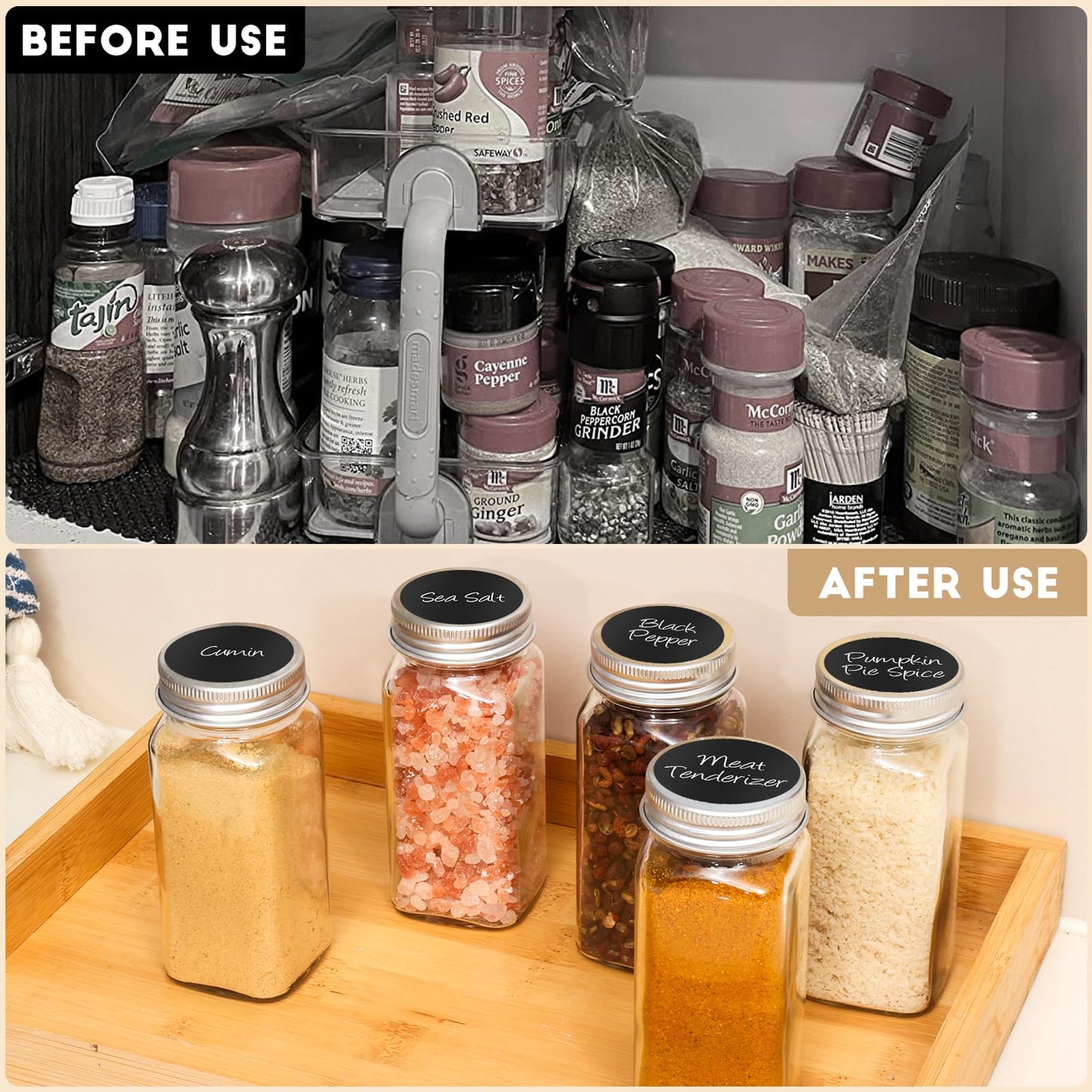 6Pcs Spice Jars with Label, 4oz Empty Square Seasoning Containers, Spice Jars with Shaker Lids, Small Spice Bottles for Salt, Herbs, Sugar, Pepper, Seasoning Jars for Spice Rack, Cabinet, or Drawer