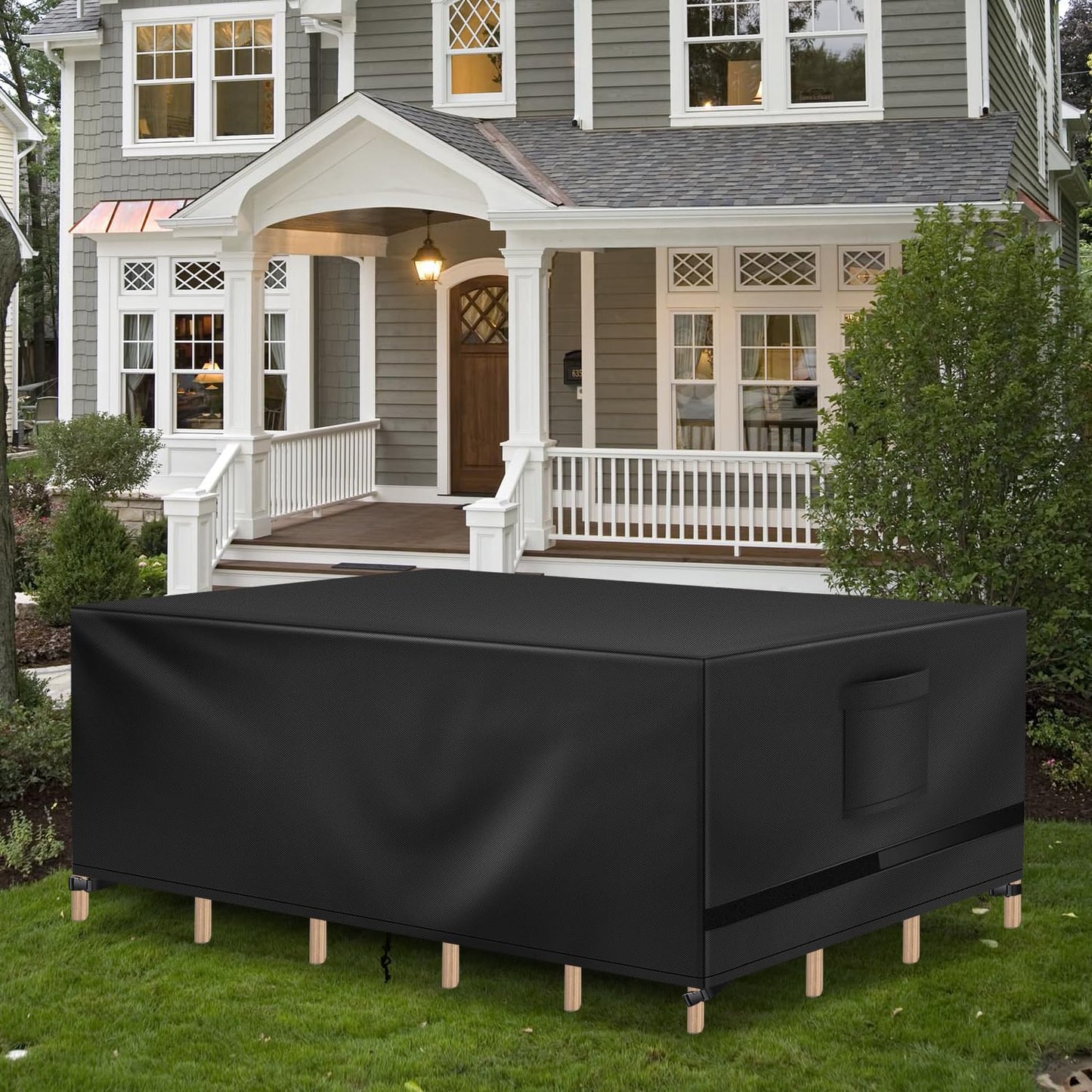 Richwon Patio Furniture Cover, Waterproof Rectangle Outdoor Table Cover, Heavy Duty Sectional Set Protection 108"L x 82"W x 28"H, Black