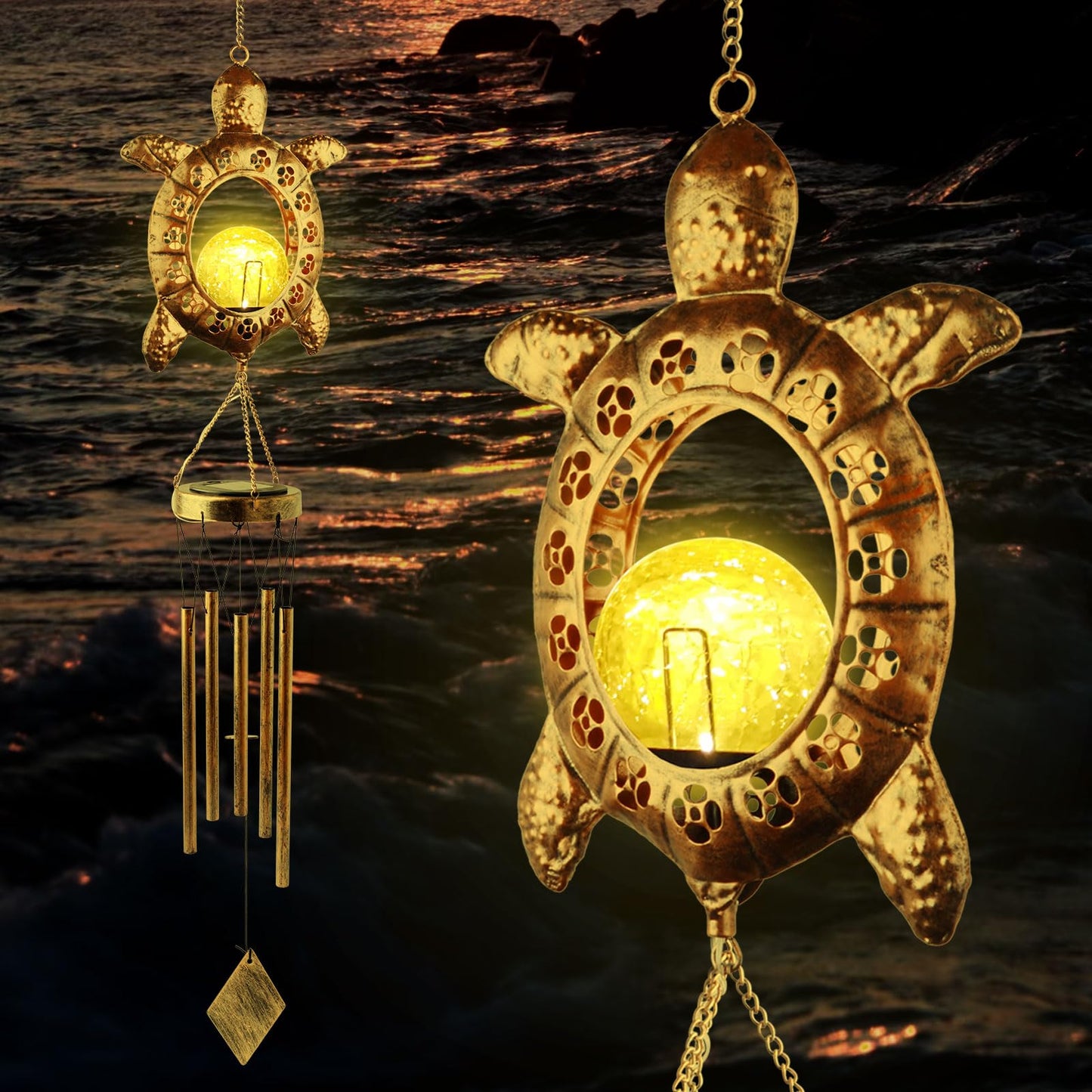 Solar Turtle Wind Chimes, Tortoise WindChimes, Light Windchime Outdoor, Moon Shape Light Outdoor,Garden Decor, Yard Decor, Gifts for Women, mom, Grandma