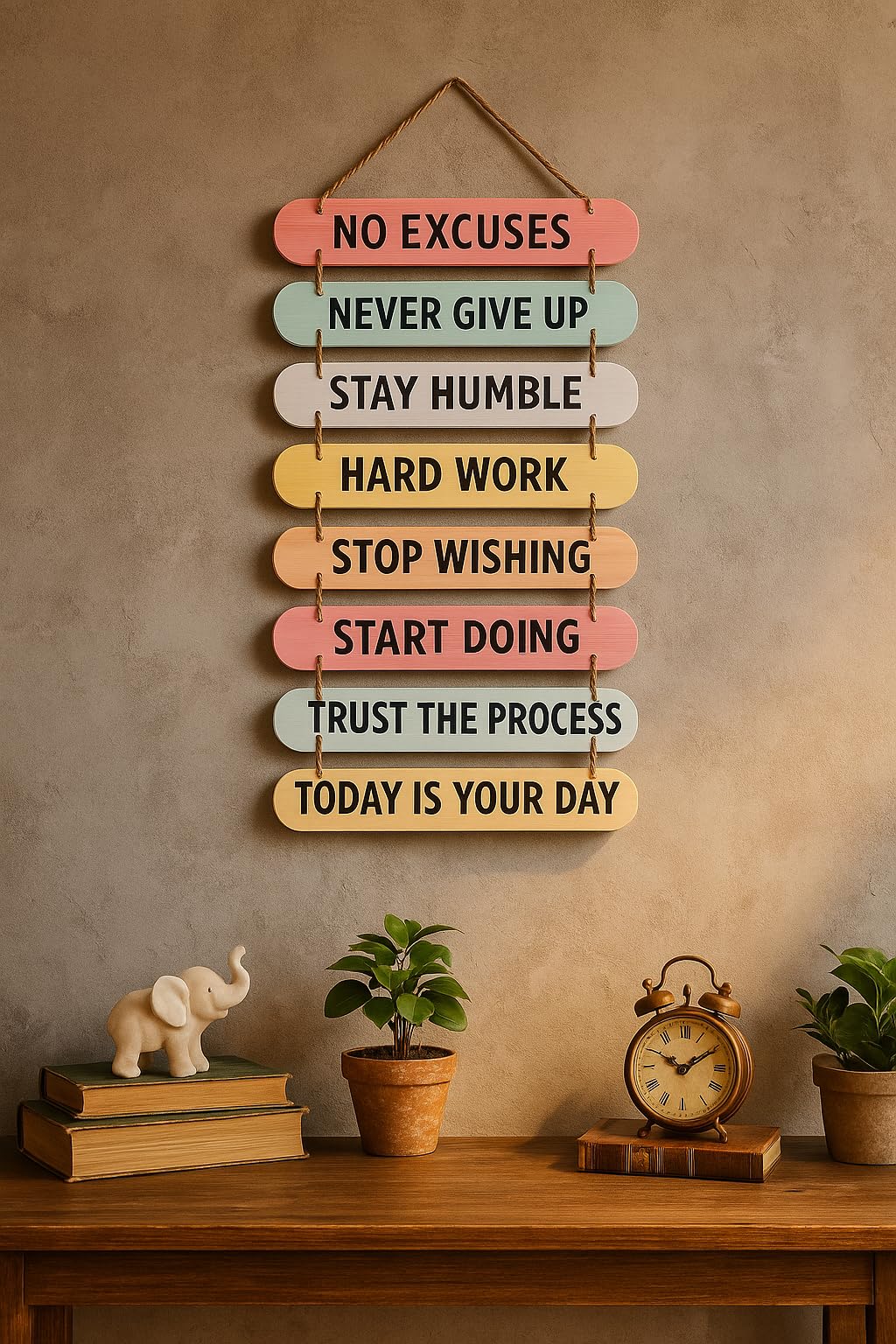 “Motivational Wall Decor for Bedroom & Office – Inspirational Quotes Wooden Hanging Sign for Kids Room, Study & Home Decor – Positive Wall Art (34x12 Inch)”