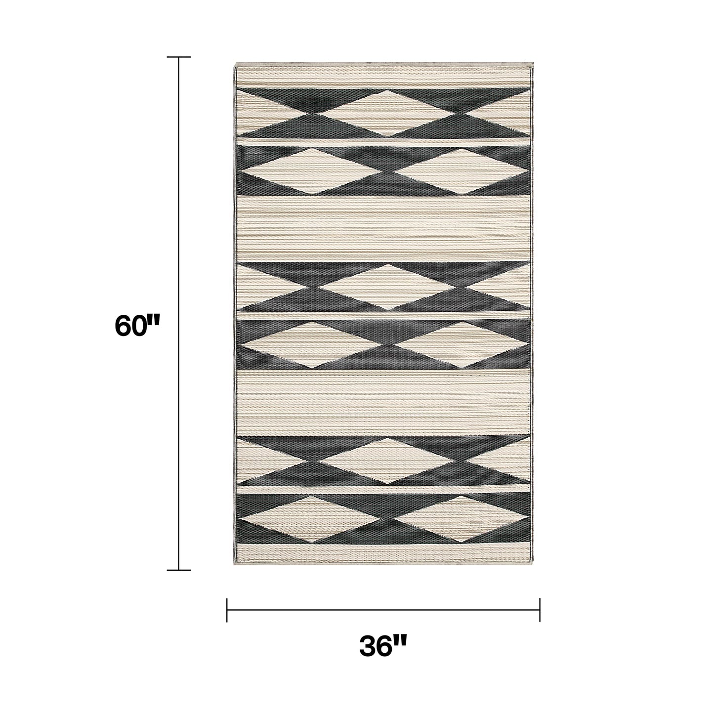 Fab Habitat Outdoor Rug - Waterproof, Fade Resistant, Crease-Free - Premium Recycled Plastic - Geo Tribal - Porch, Deck, Balcony, Mudroom, Laundry Room, Patio - Cairo - Natural & Black - 3 x 5 ft