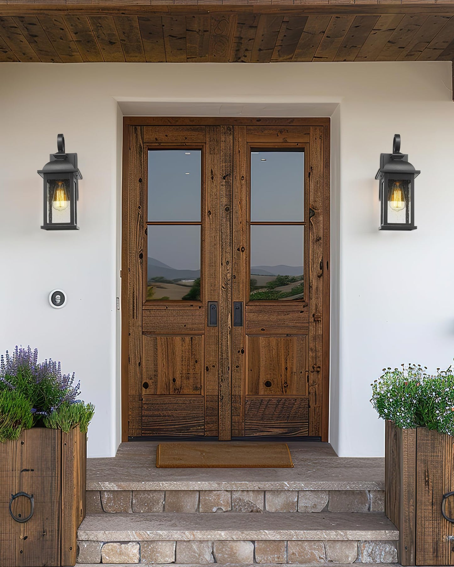 FEMILA Exterior Wall Sconce, 2 Packs Outdoor Waterproof Wall Lights Fixture, E26 Socket Wall Lantern for Porch, Anti-Rust Matte Black Finish with Seeded Glass Lampshade, 4FD54B-2PK BK
