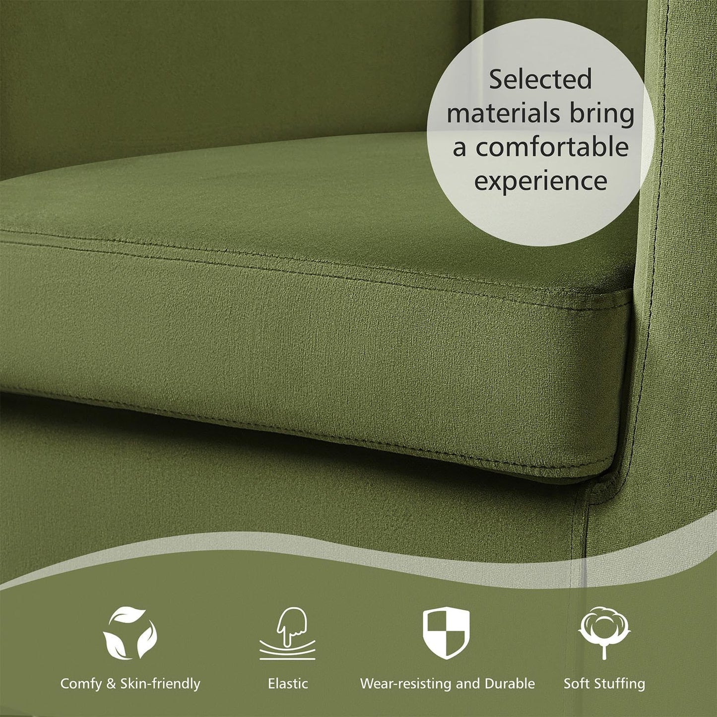 Yaheetech Velvet Accent Chair, Modern and Comfortable Armchairs, Upholstered Barrel Sofa Chair for Living Room Bedroom Waiting Room, Olive Green