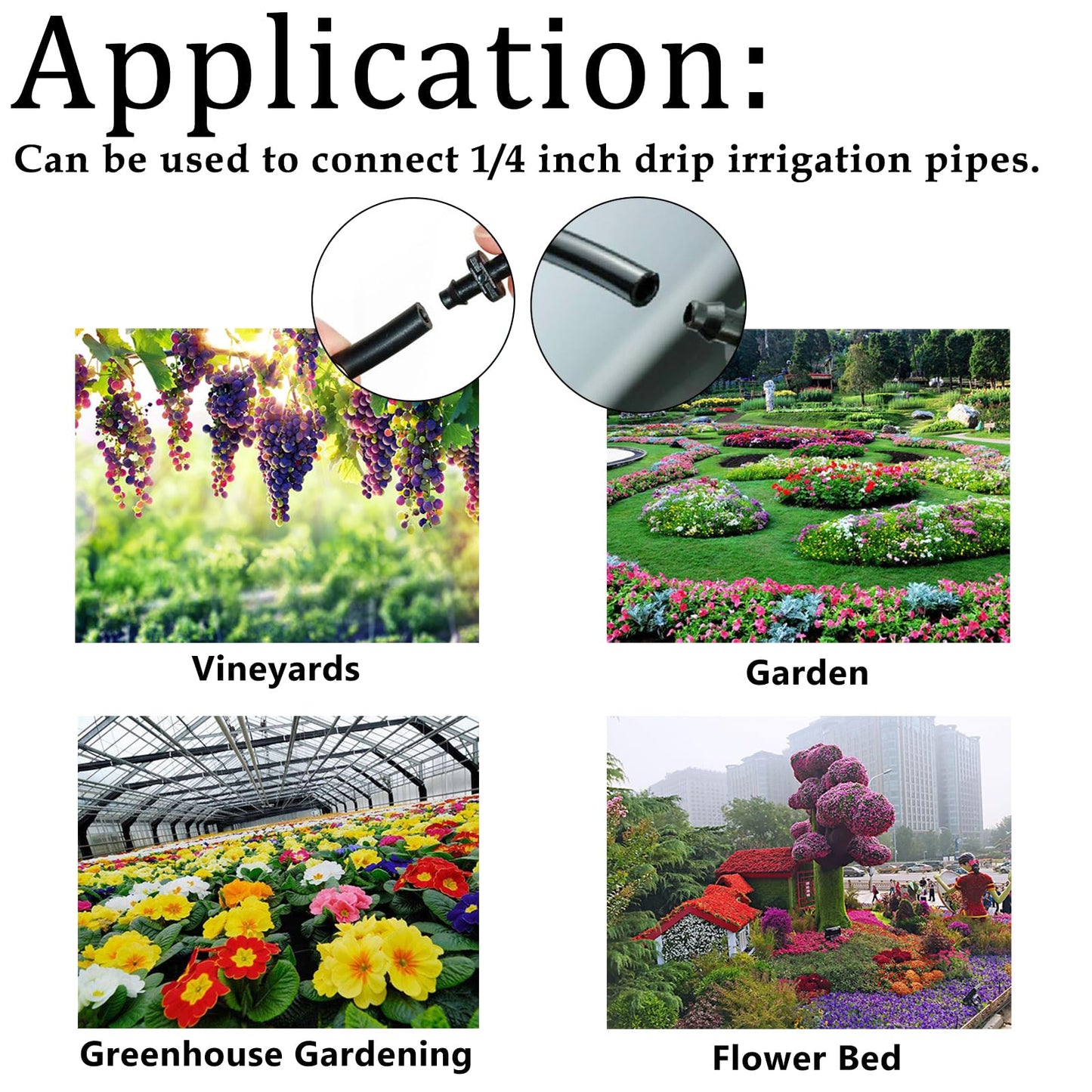 Aienxn 340PCS 1/4" Drip Irrigation Kit Barbed Connectors, Straight Barb, Tee, Single Barb, End Plug, Elbow, 4 Way Coupling Irrigation Fittings for Garden Lawn Flower Pot
