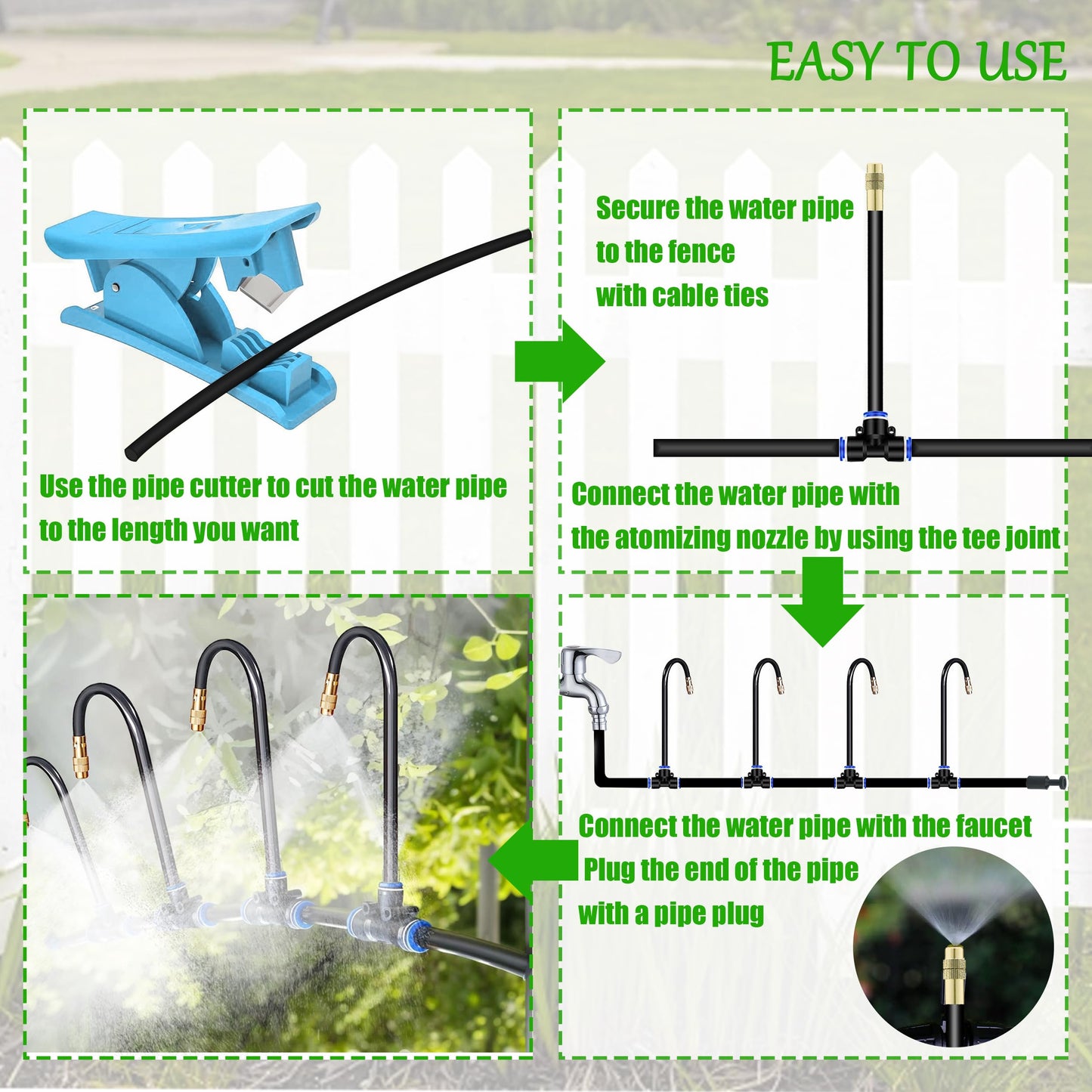 Dianrui 360° Curved Garden Automatic Irrigation System—50FT Drip Irrigation System for Garden, Garden Mister System for Greenhouse, Yard, Lawn, Plant (Dropper Atomizing Mist Nozzles, 5/16")