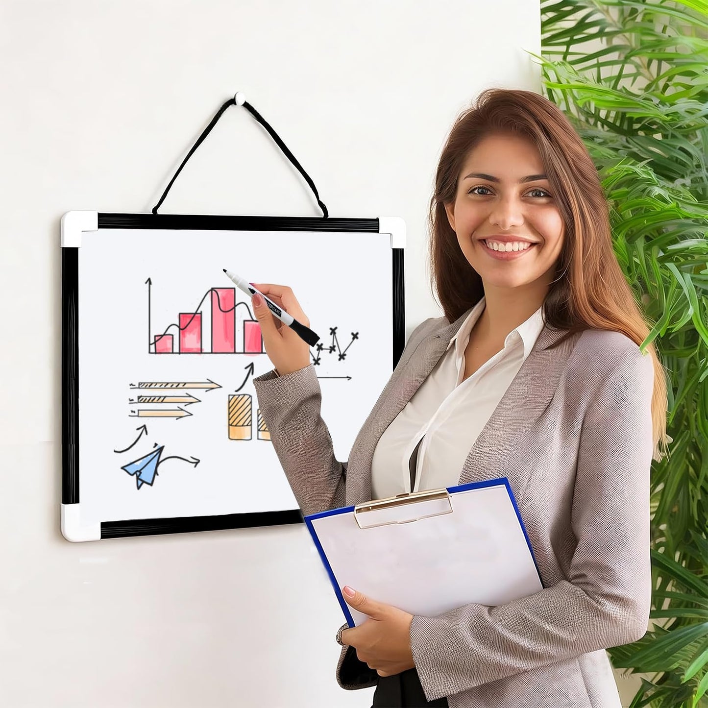 VIZ-PRO Magnetic Dry Erase Board, Small Hanging Board/Writing Whiteboard, Black Plastic Frame,12" x 8"