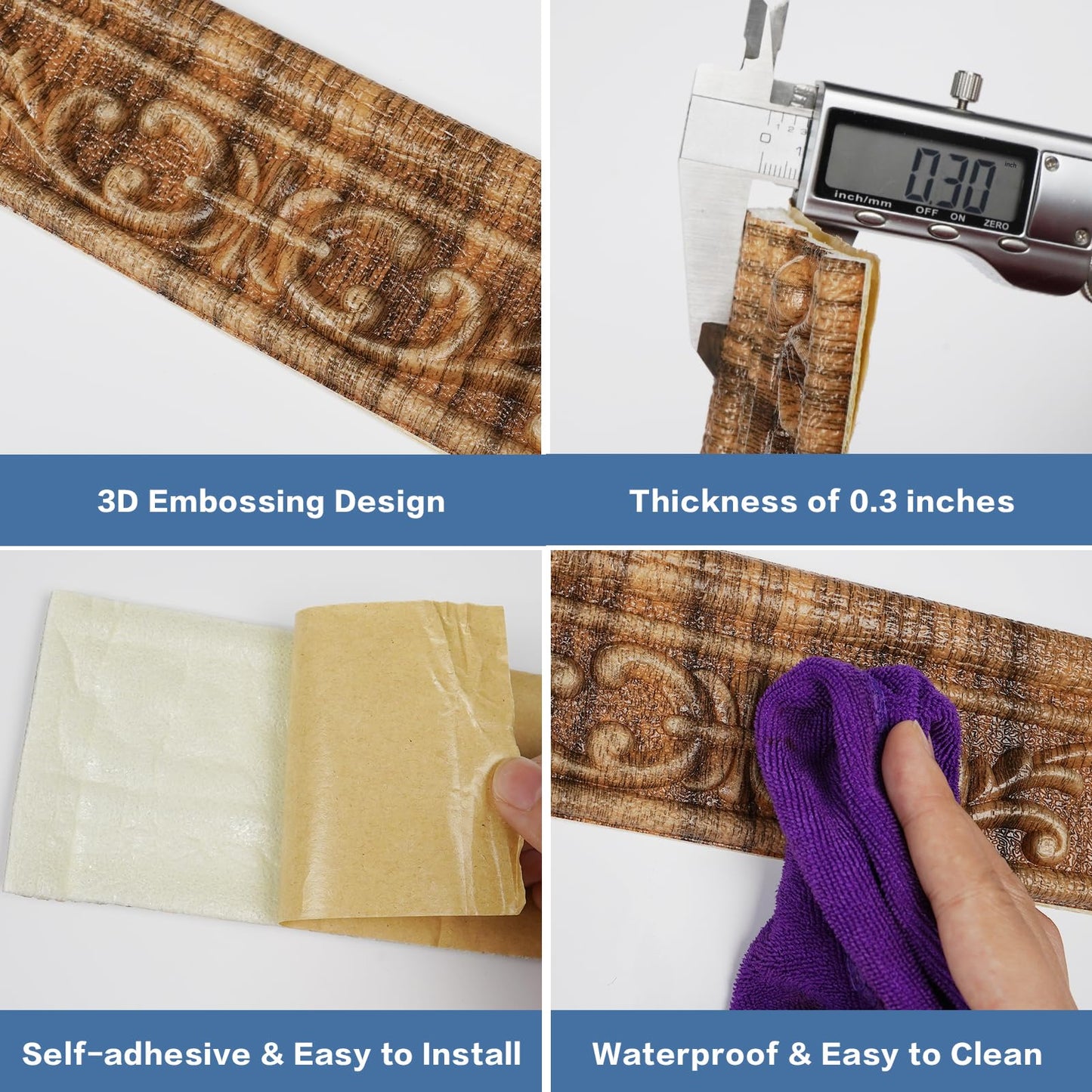 WADILE 90" x 3.1" Peel Stick Foam Molding Trim Self Adhesive, Crown Molding Wallpaper Border Flexible, 3D Wall Edging Lines Foam Baseboard, Wall Trim for Home, Brown, 1PC
