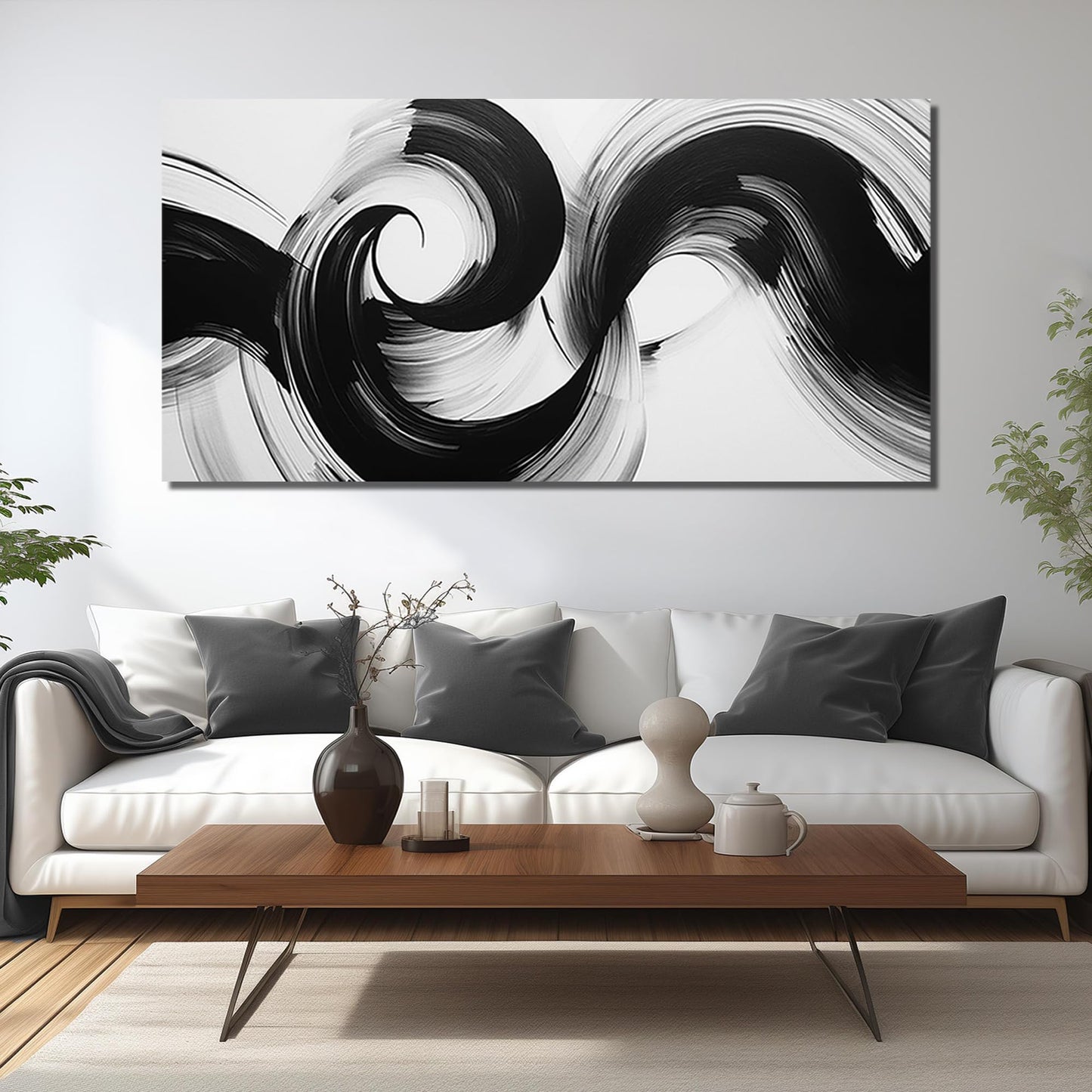 JuhaiArt White Poster Wall Art Black Art Wall Decorations Abstract Picture Artwork for Living Room Bedroom Office Large Modern Prints 29" x 59"