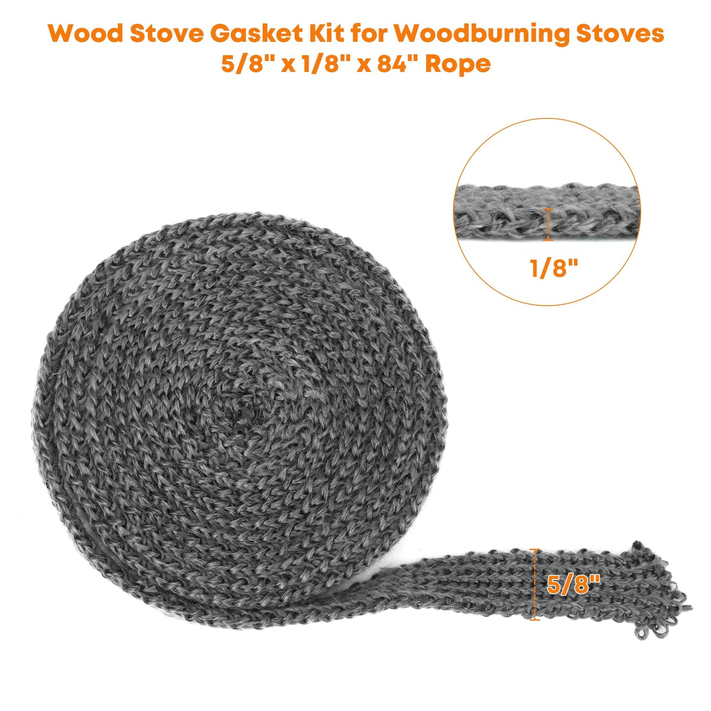 Stanbroil Graphite Impregnated Fiberglass Flat Rope Seal and High Temperature Cement Gasket Kit Replacement for Wood Stoves - 5/8" x 1/8" x 84"