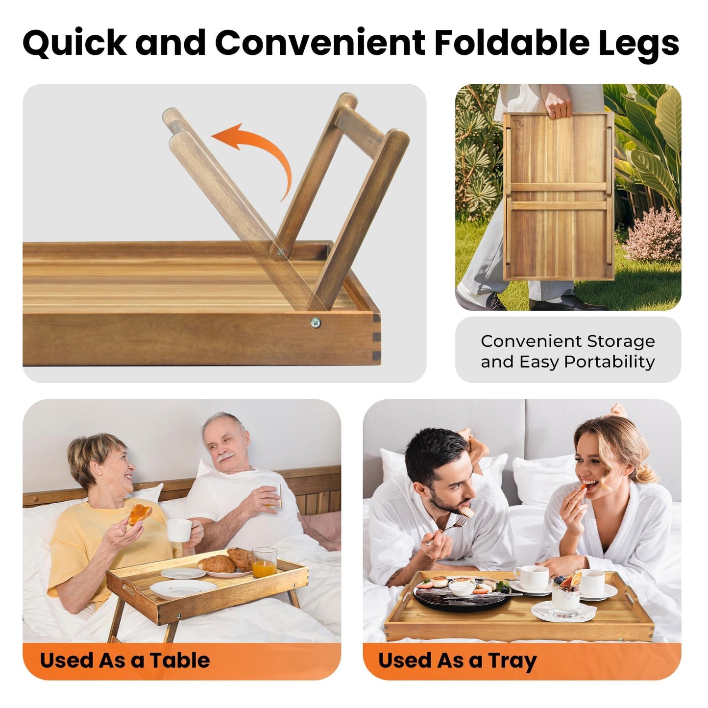 Taxenxar Extra Large Folding Bed Tray Table, 22’’ x 14’’ Acacia Wood Breakfast Tray, Food Serving Tray with Legs for Eating in Bed