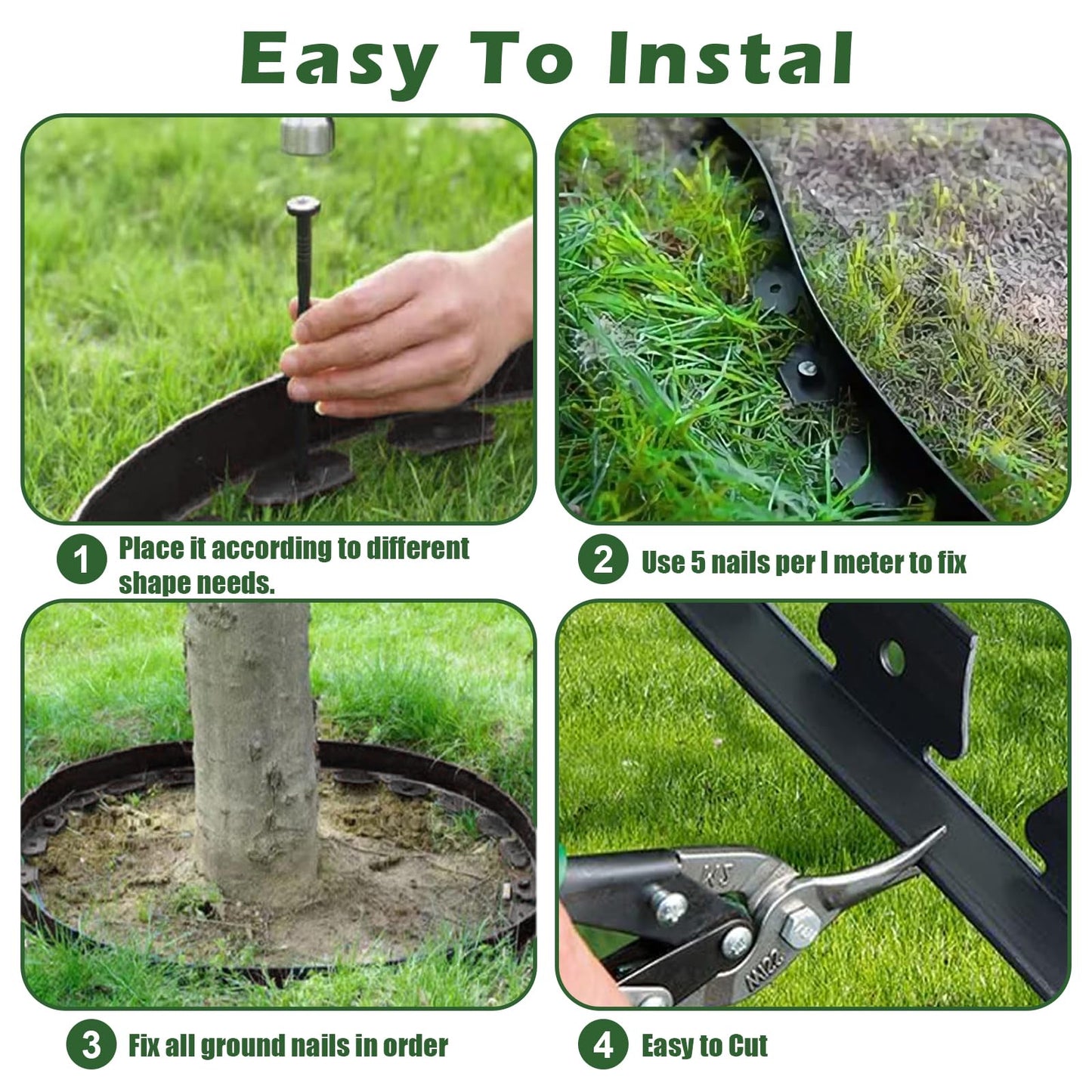 4 in Tall Landscape Edging, 40FT Plastic Garden Border Edging with 60 Anchoring Spikes, Landscape Edging Kit for Garden, Flower Beds and Lawn (Black, 4In x 40FT)