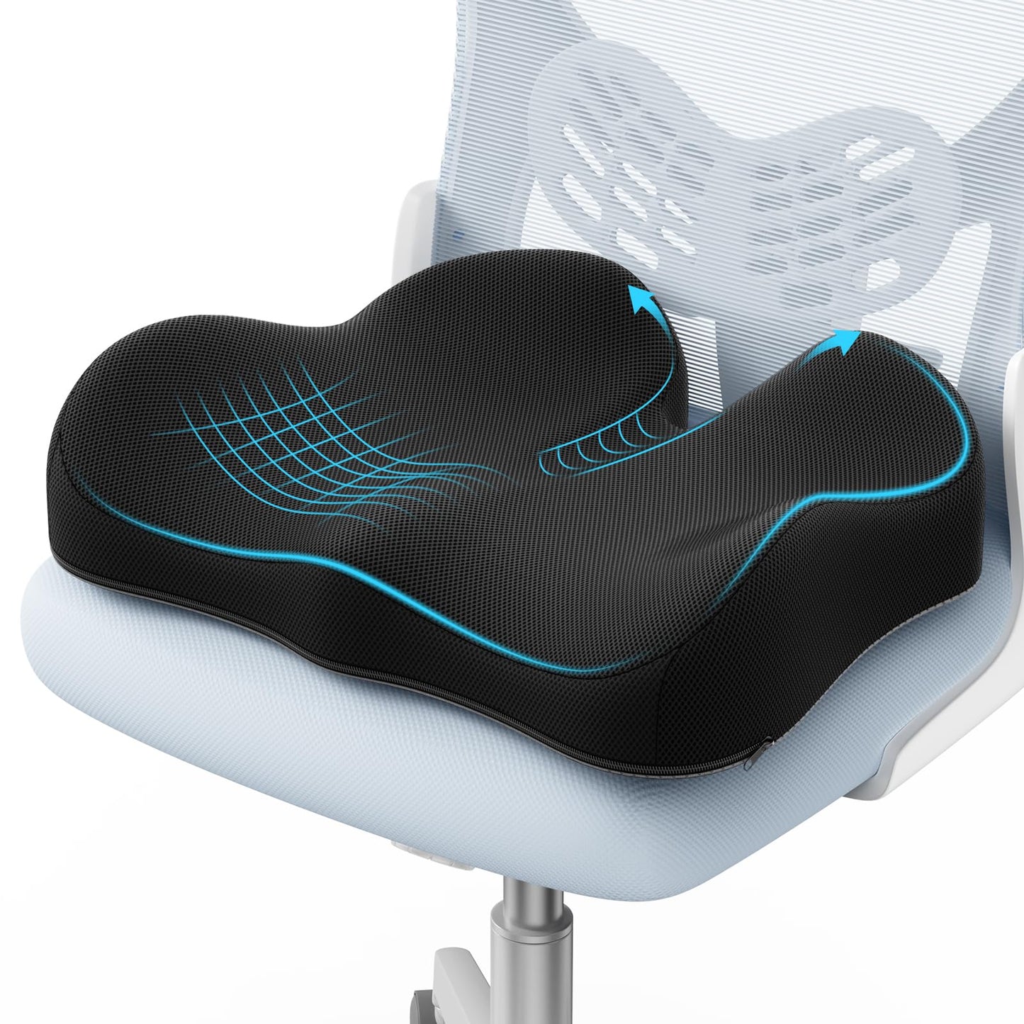 A-Pce Seat Cushion-Large Memory Foam Cushion for Office Chair-Sciatica & Lower Back & Coccyx Pain Relief-Coccyx Cushion for Car&Long Sitting at Work,Black