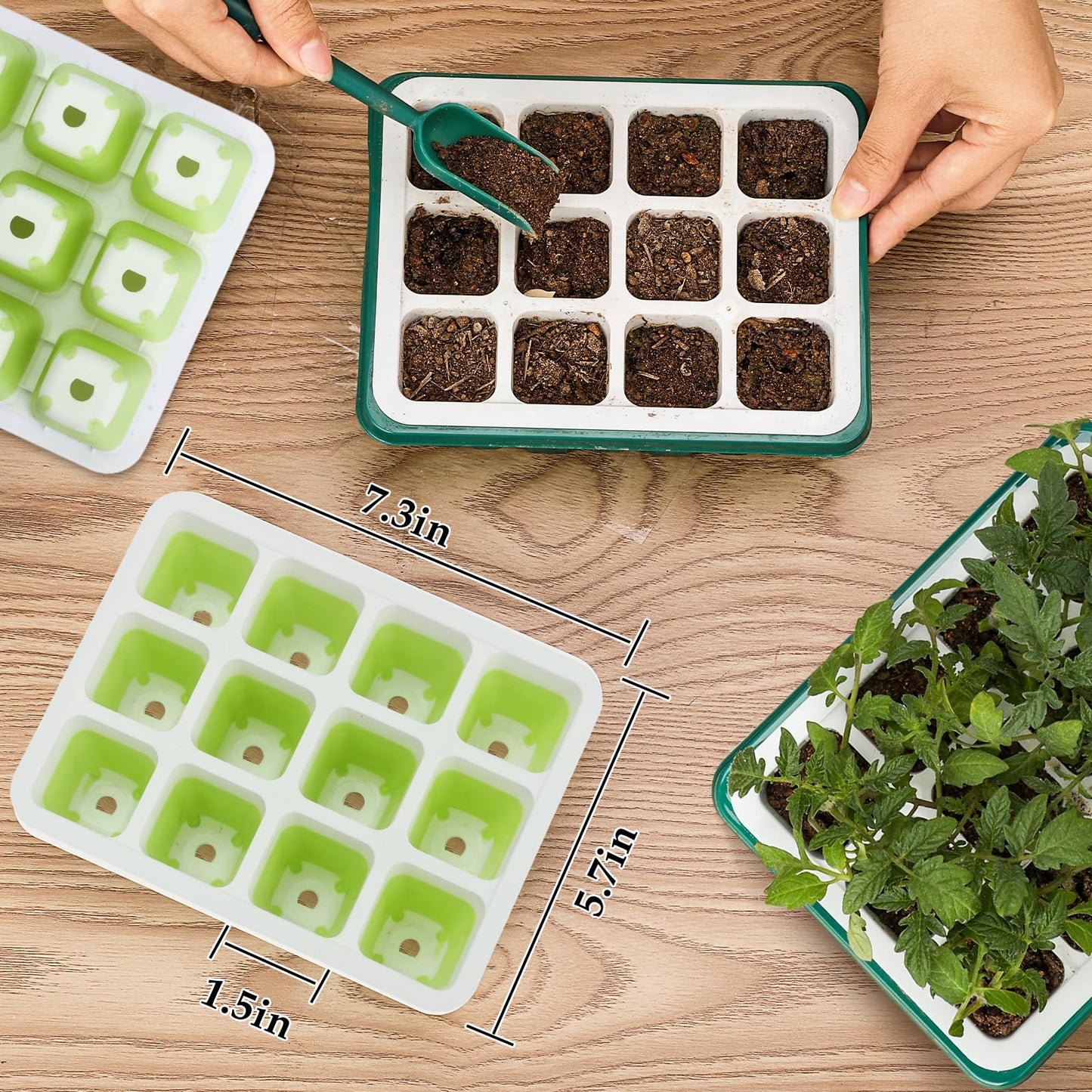 Ryscam 10pcs Reusable Seed Starter Tray, 120 Cells Seed Starter Kit, Silicone Seedling Starter Trays for Starting Plant Seeds with Flexible pop-Out Cells, Indoor Gardening Plant Germination Trays