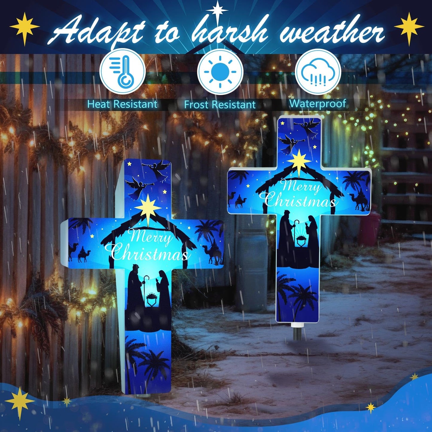 Yousoontic Christmas Garden Stake Solar Lighted Holy Night Outdoor Solar Religious Yard Decorations Light up Rustic Cross Stake Decor for Patio Yard Decoration (Merry Christmas)