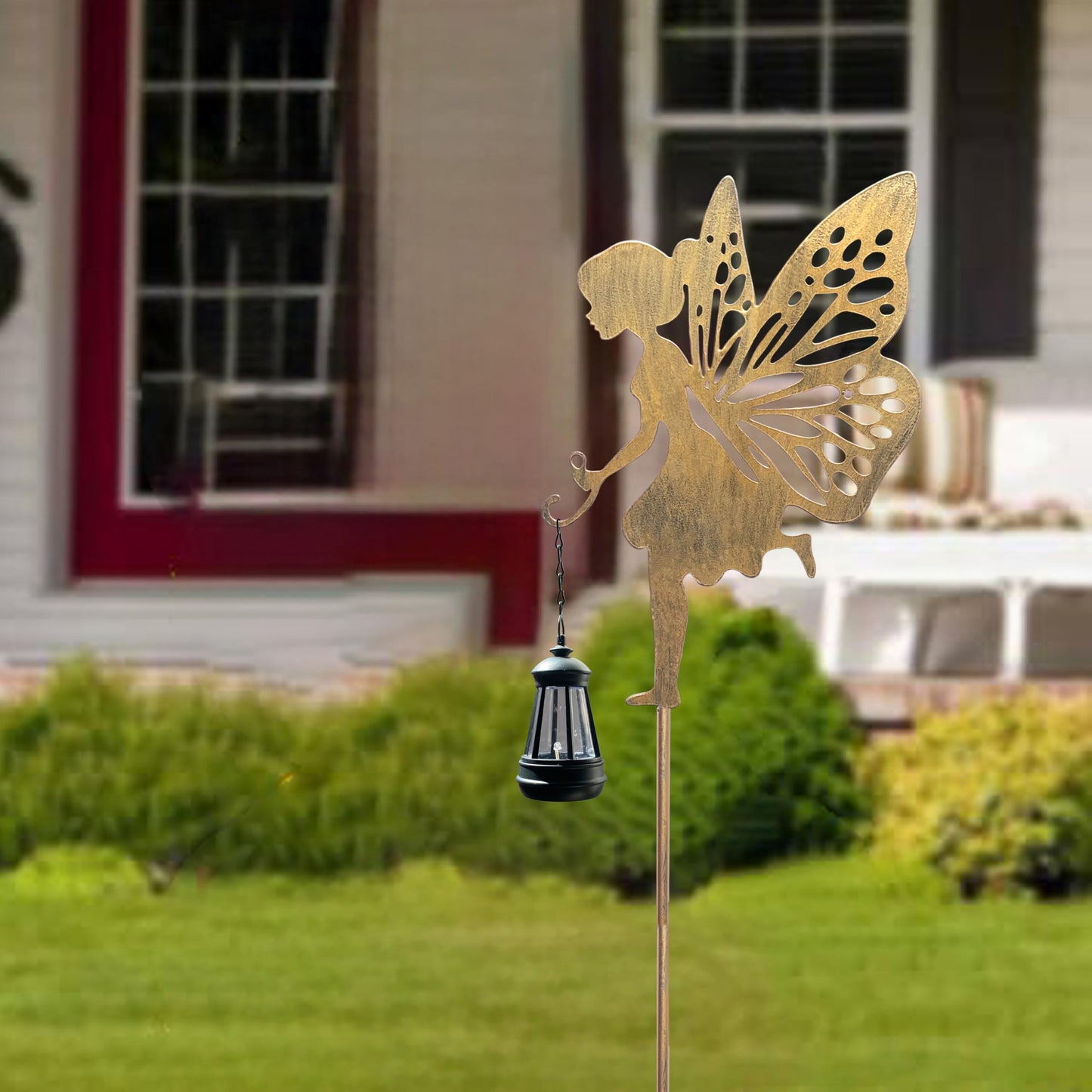 Limygus Solar Fairy Garden Decor, Metal Running Fairy Statues Stakes, Outdoor Waterproof Garden Ornament for Patio, Lawn, Yard, Housewarming Gift for Gardening Mom Grandma