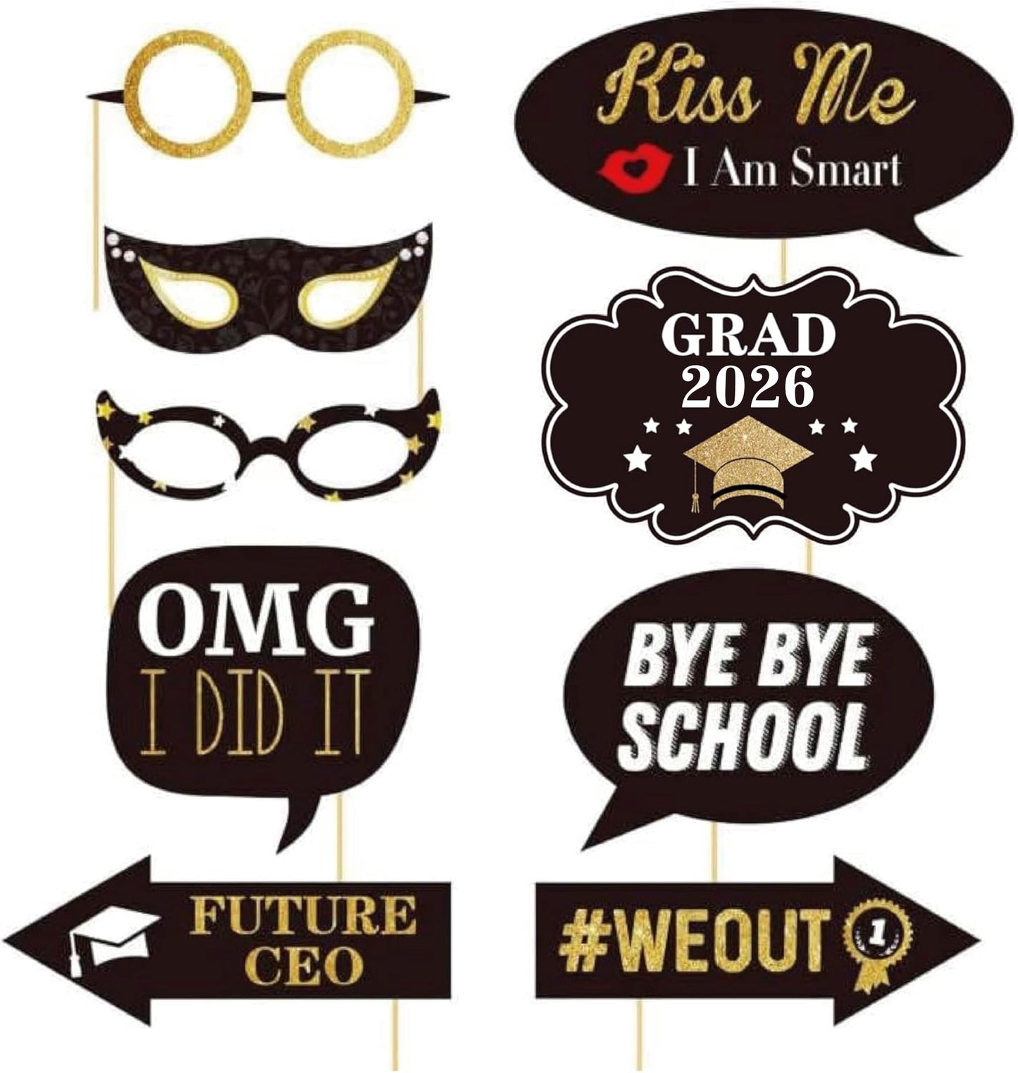 Happy Graduation 2026 Photo Booth Props 35pcs Funny Large Graduation Photo Props Class of 2026 Grad Decor with Sticks for Kids Boy Girl Women Men Graduation Party Favors Supplies Decorations