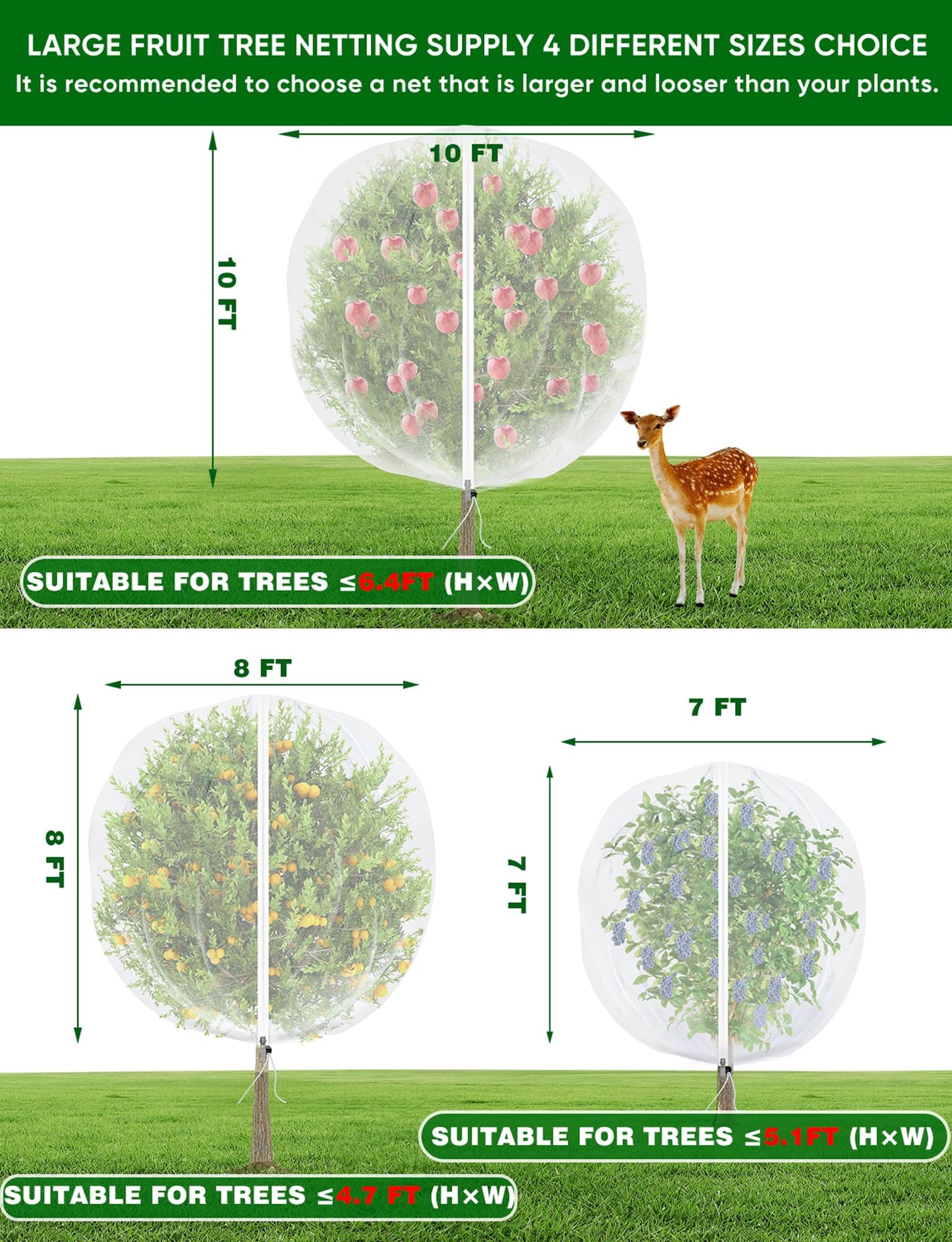 VITI Large Fruit Trees Netting Zipper - 2Pcs 10X10 FT with Drawstring Bird-Proof,Durable Mesh Covers for Blueberry,Apple,Pear,Peach,Orange Trees&Tomato Plants Bug Insect Protection Cover (2,10X10 FT)