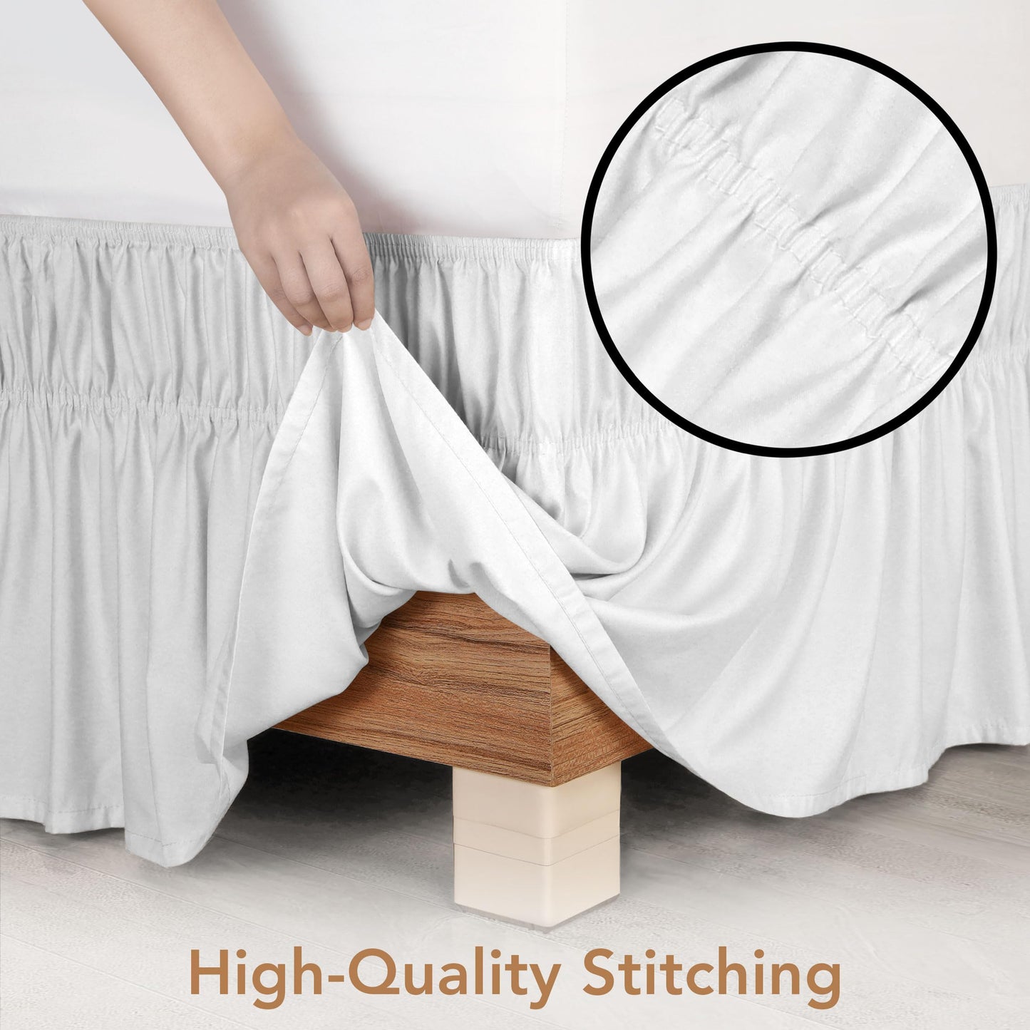 Wrap Around Ruffle Queen Size Bed Skirt – Adjustable Buckle & Elastic Belt for Easy Installation, 16 Inch Drop – Brushed Microfiber - Machine Washable, Fade and Wrinkle Resistant, White