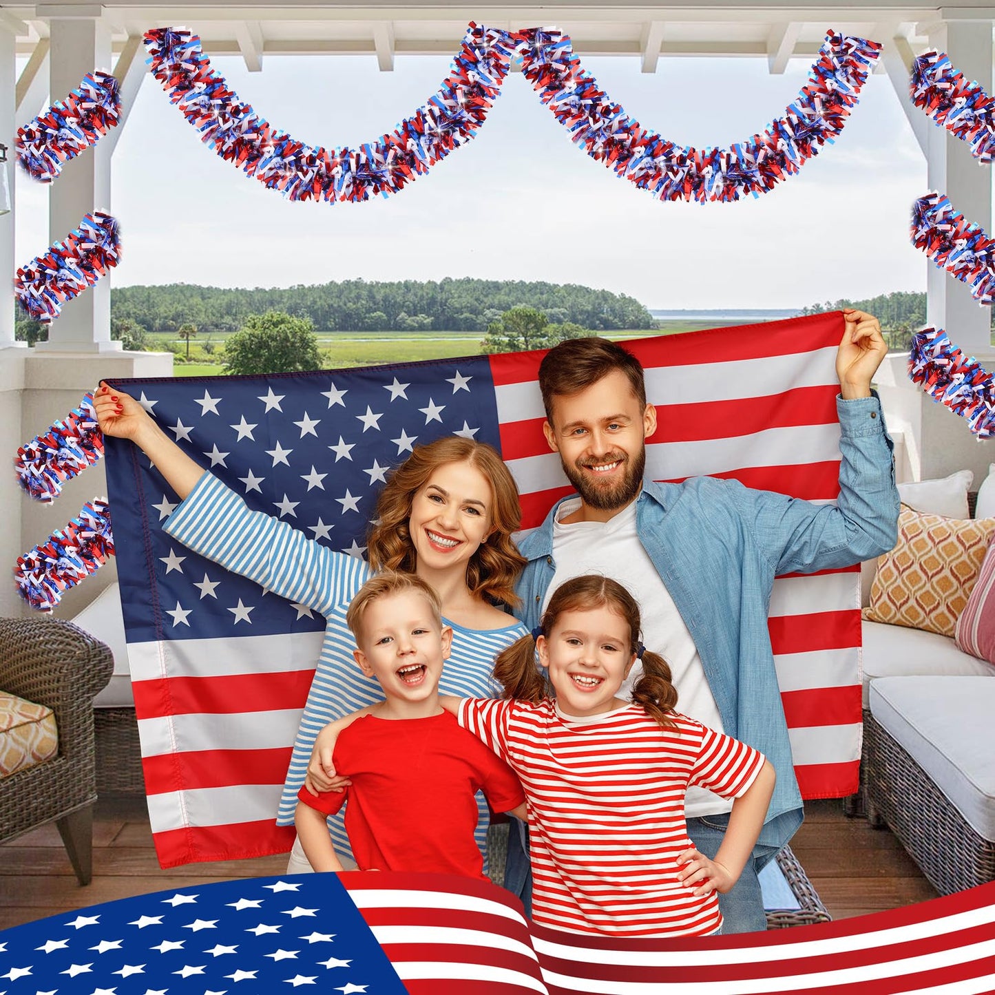 50 FT 4th of July Tinsel Garland Red White and Blue Garland Fourth of July Garland Patriotic Garland for Home Party Holiday Celebration Memorial Day Independence Day 4th of July Decorations