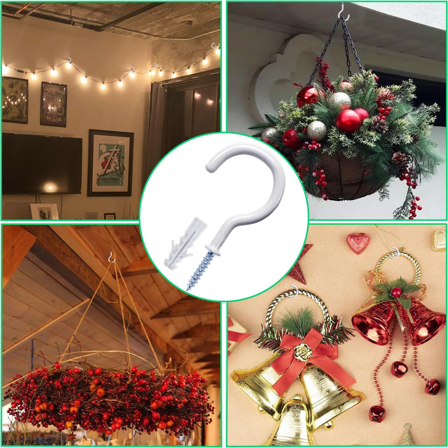 Etoolia 20 Pcs Ceiling Hooks for Hanging Plants - 2.9 inches Heavy Duty, Hanging Hooks for Christmas Lights, Cups, Decors - White Vinyl Coated Screw in Plant Hanger Hook Indoor and Outdoor