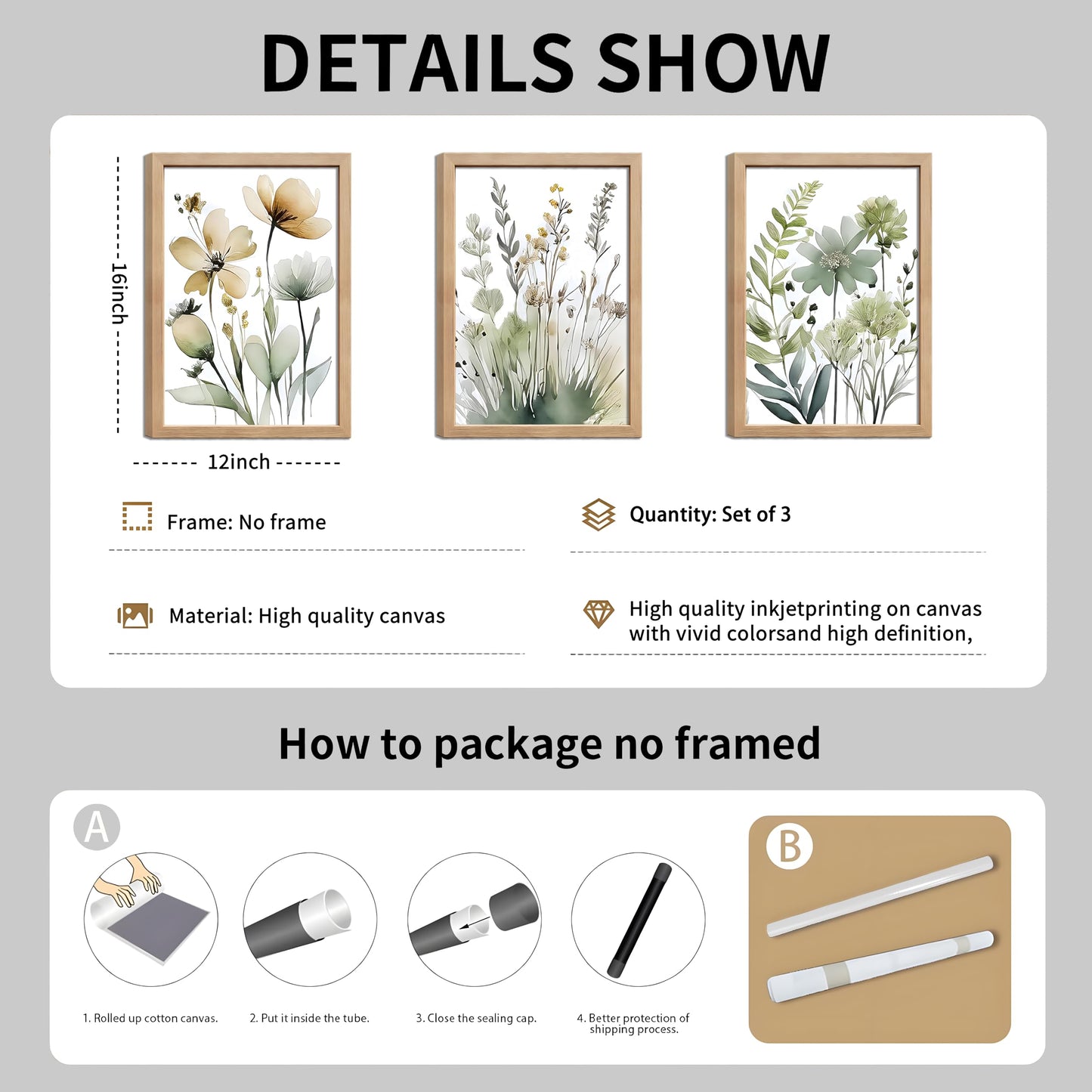 tgguytiy Sage Green Botanical Posters Set of 3 – Boho Floral Wall Art Prints, Minimalist Flower Artwork for Bedroom, Bathroom, Living Room, Aesthetic Plant Pictures Home Decor 24x16 Inch Unframed