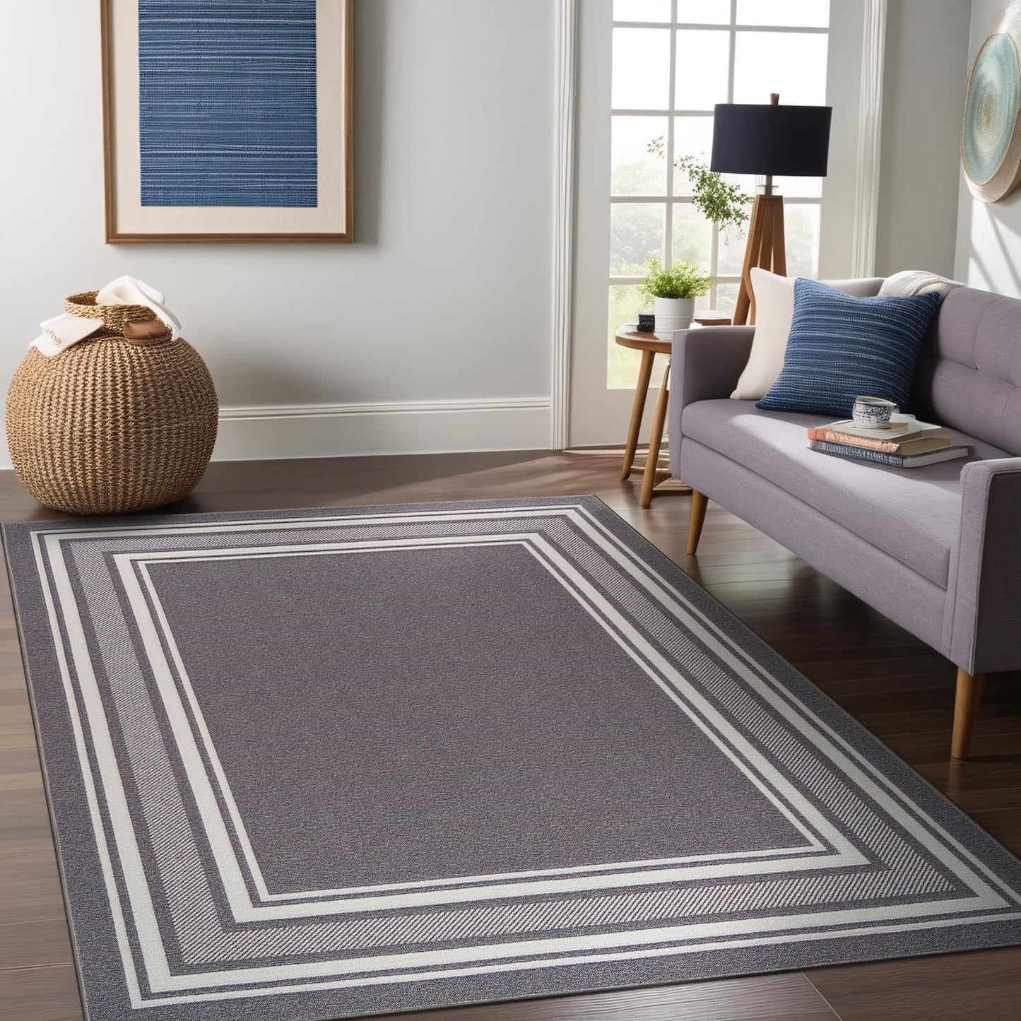 Beverly Rug Non Slip Area Rugs 5x7 Modern Bordered Non Skid Rubber Backing Soft Area Rug for Living Dining Room Easy to Clean Non Shedding Kitchen Bedroom Indoor Carpet 5 x 7 Gray