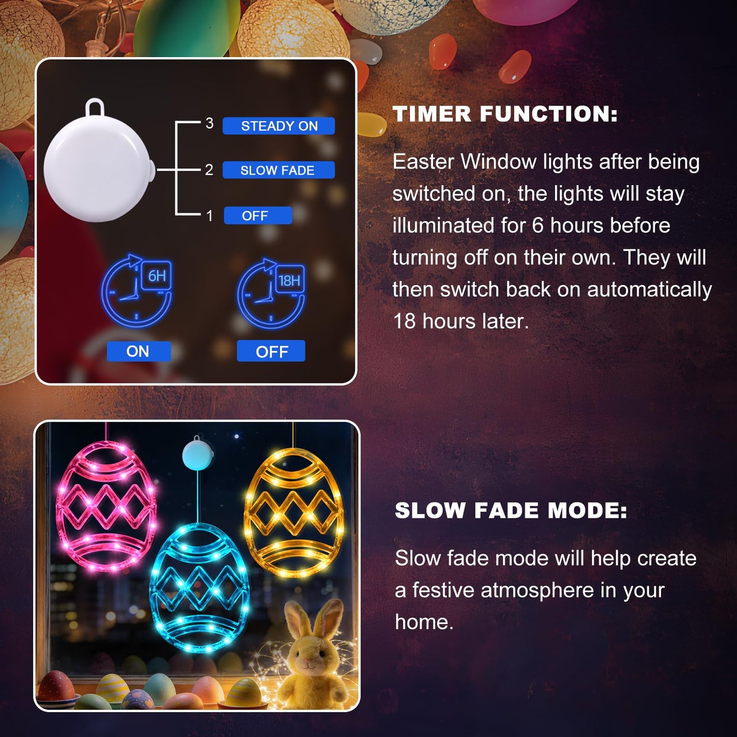 LYUBASA 3 Pack Easter Window Lights Decorations with Timer, Battery Powered Hanging Pink Yellow Blue Lighted Egg Shaped Sucker LED Lamp for 2026 Holiday Indoor Home Decor
