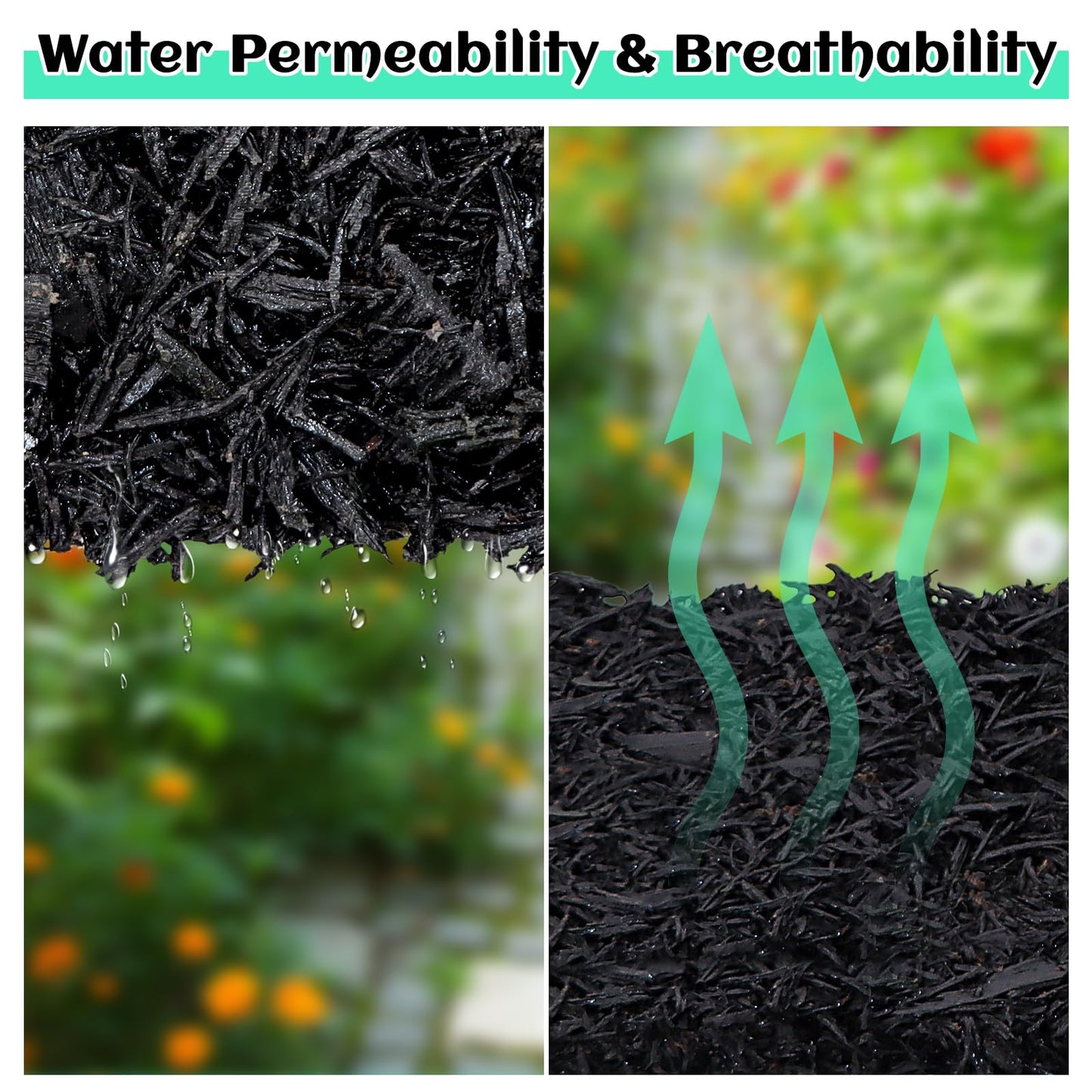 2 Pack 10 Ft Long Rubber Mulch for Landscaping Garden Mulch Black Roll Rubber Mulch Mat Natural-Looking Edging Border Cuttable Reduced Weed Growth Organic Soil Fertilizer Bed Liner for Garden