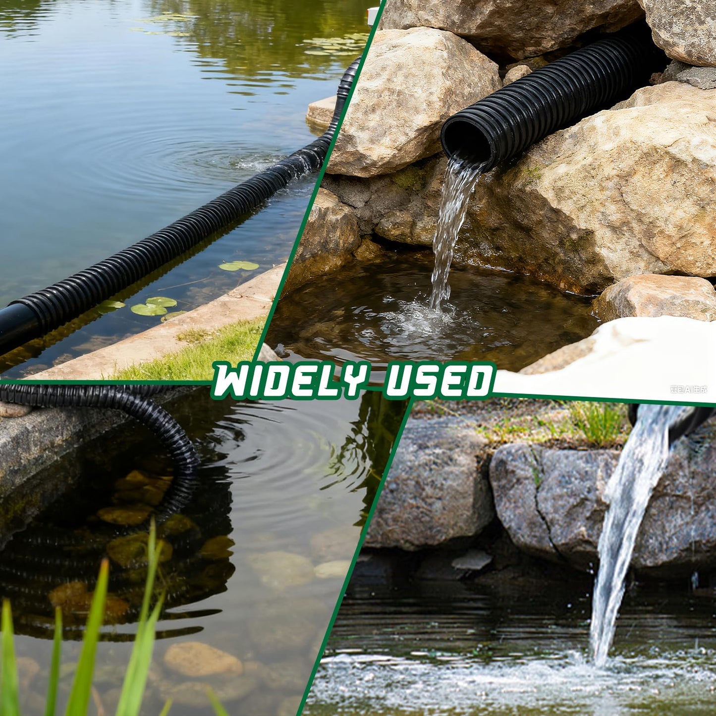 Wocloer Pond Tubing 1” × 10 Feet Black Flexible PVC Pond Hose,Garden Pond PVC Tube - Reinforced, Kink-Resistant Tubing for Pumps, Fountains & Waterfalls, with 4 Clamps,1" Dia