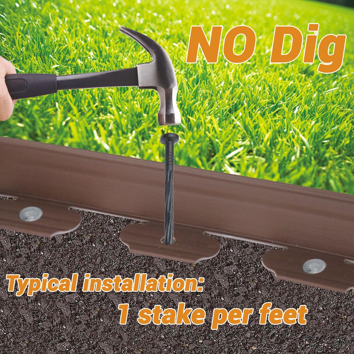 Landscape Edging, No Dig Garden Edging for Lawn Edging,Landscape Border Passway Border and Flower Bed Border (Plastic Stakes, Brown-66feet)