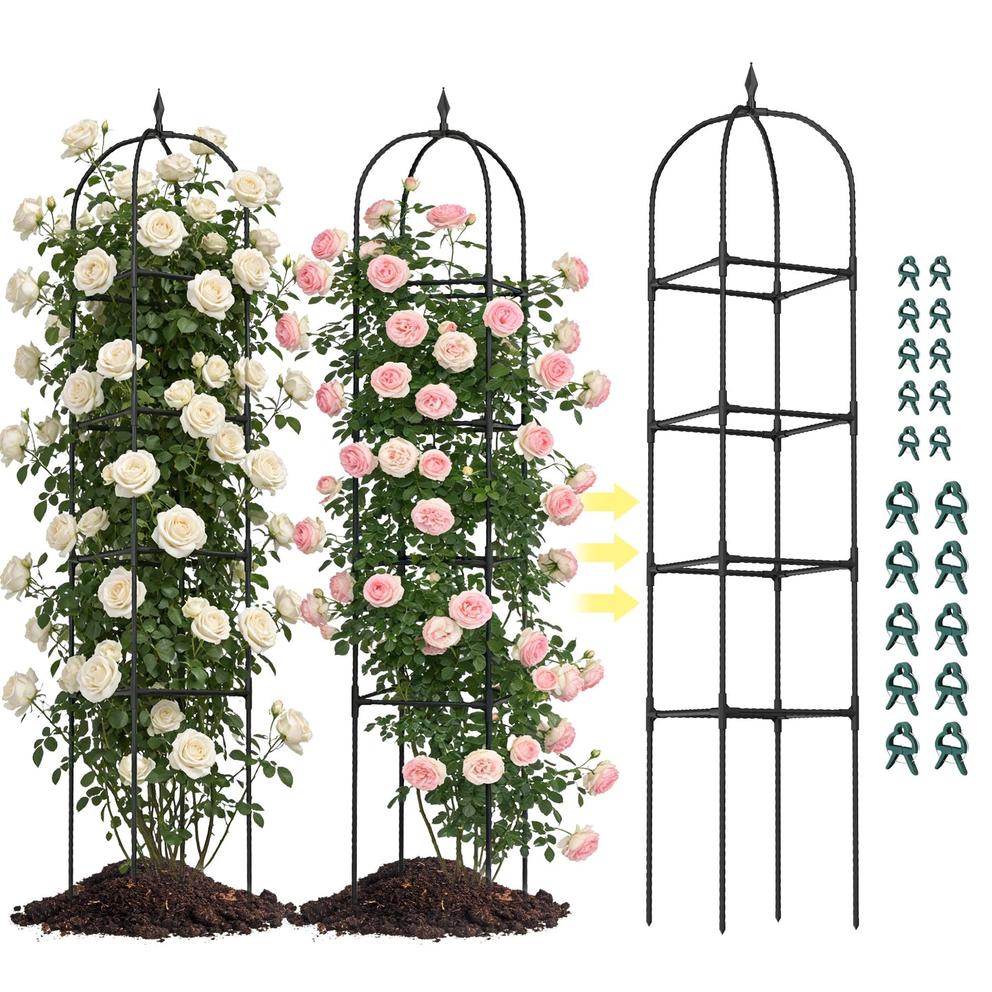 2 Pack 70.87" Garden Obelisk Trellis for Climbing Plants – Rustproof Metal Plant Tower, Pyramid Design for Roses, Clematis, Jasmine, and Vegetable Vines, Indoor & Outdoor Use, Black