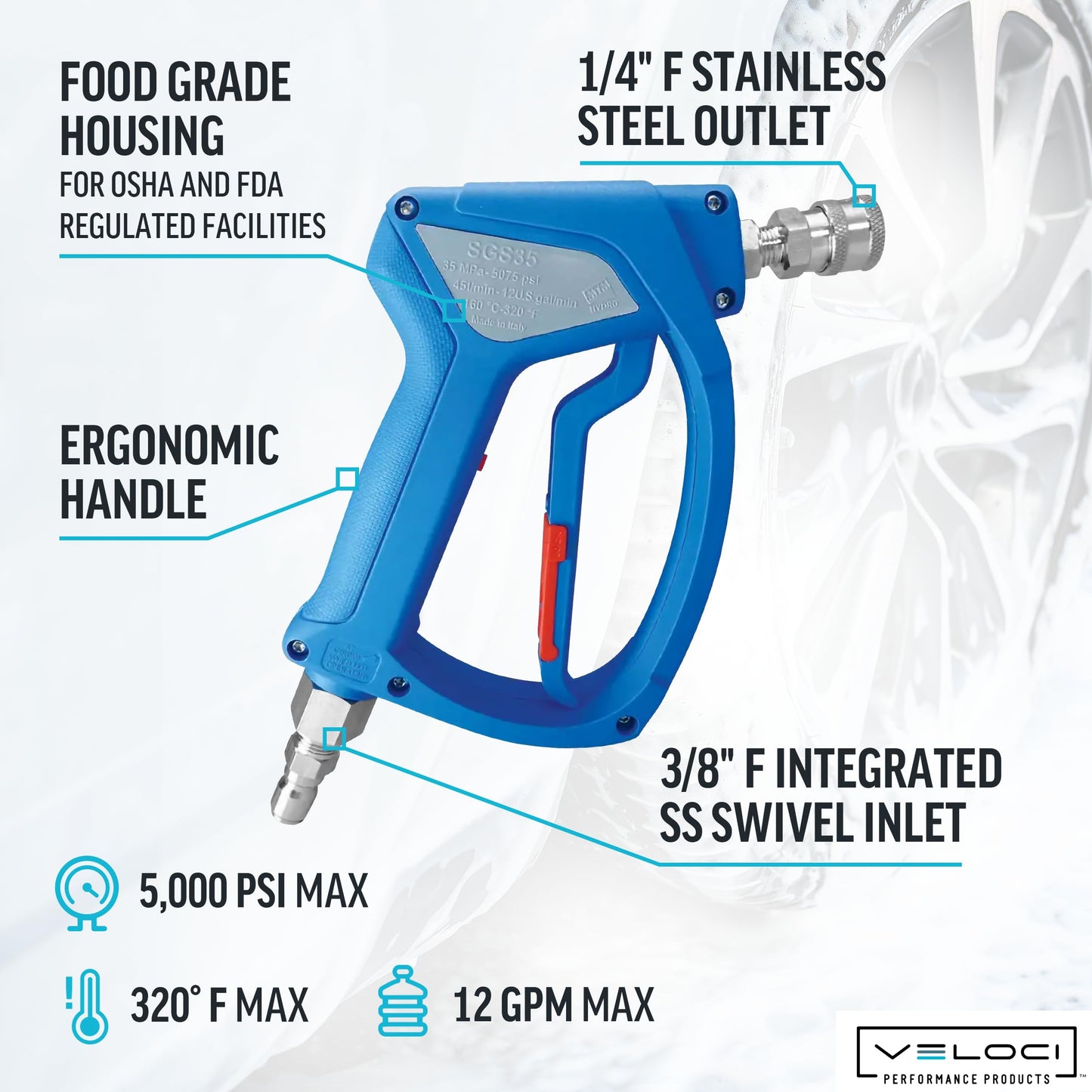 MTM Hydro Acqualine SGS35 Pressure Washer Gun with Stainless Steel Quick Connect Fittings and Live Swivel, High Pressure 5000 PSI Commercial Grade