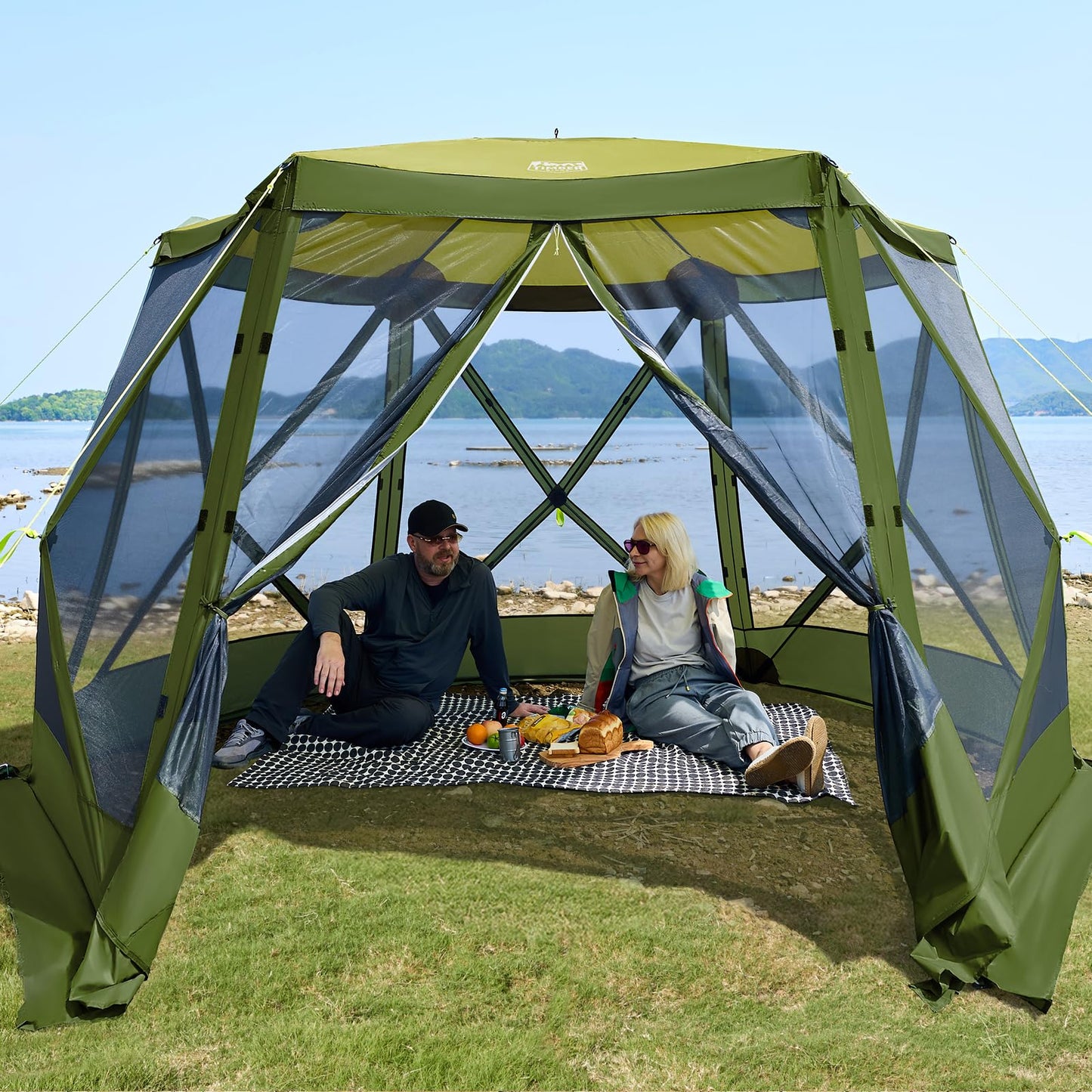 Timber Ridge Easy Pop Up Gazebo Canopy Tent for Camping, 11.5 X 9.8 Ft Portable Instant Screenhouse, Pop Up Screened in Canopy with Netting for Backyard, Patio, Outdoor, Tailgating, Picnics, Green