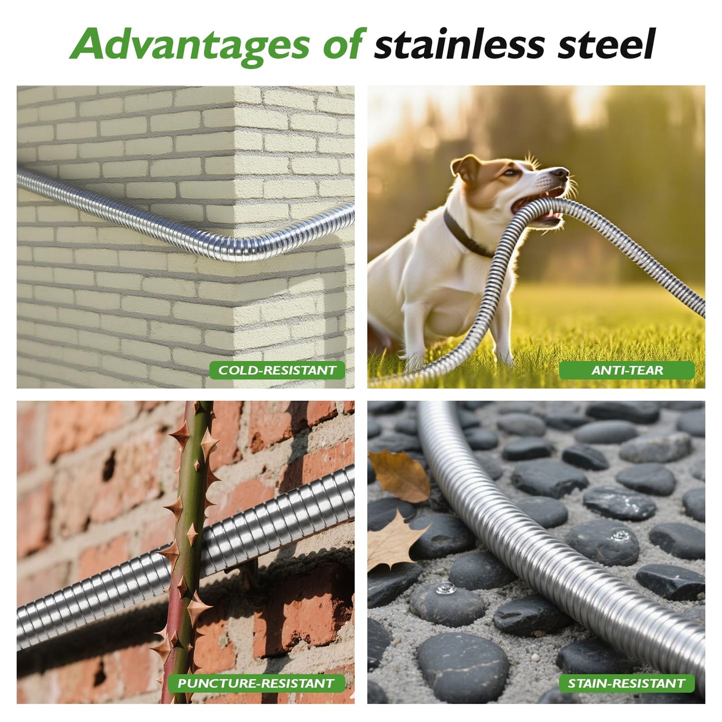 GARDENWORK Water Hose 50 FT,Stainless Steel Garden Hose with 10 Function Nozzle Flexible,Metal Garden Hoses with Leak-Proof Connectors,Flexible Hose,Waterhose for Outside
