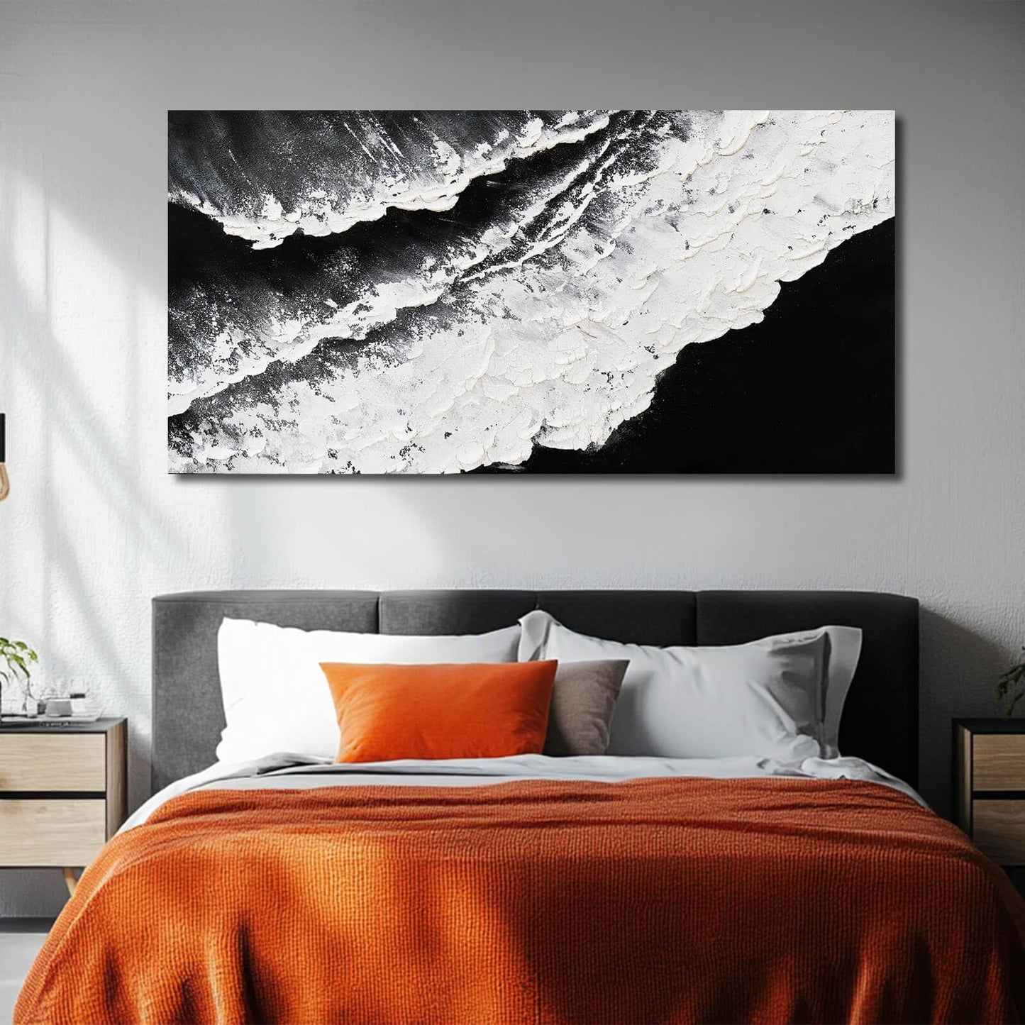 NBAODAN Black and White Wall Decor Sea Canvas Painting Neutral Abstract Wall Picture 24"x48" Artwork for Bedroom Large Wall Art for Living Room Dining Room