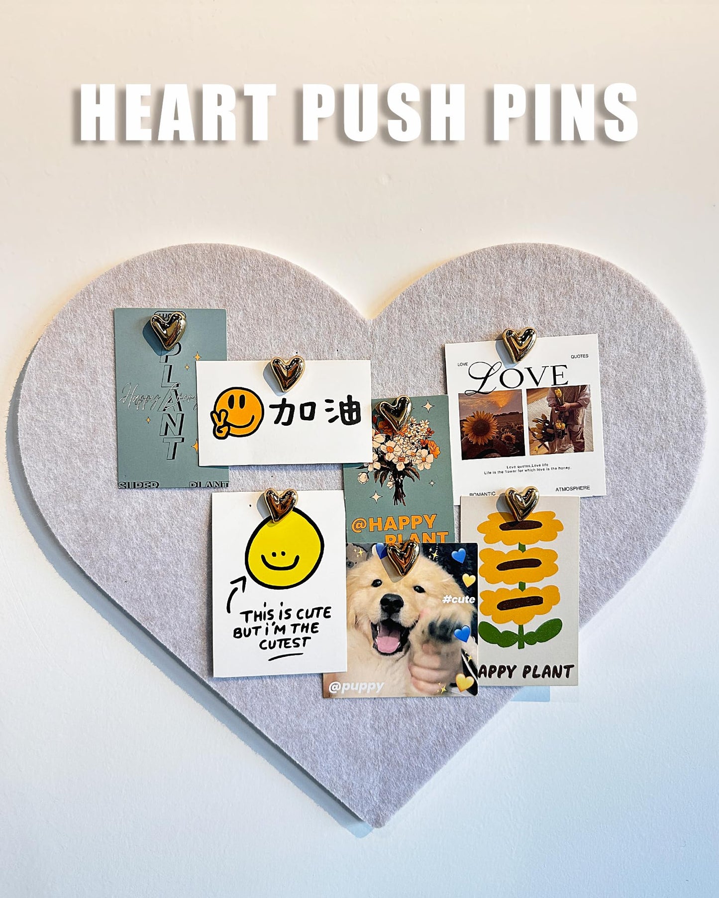 30 pcs - Heart Decorative Pins, Gold Cute Pins for Bulletin Board, Office or Home (30Pcs-Gold)