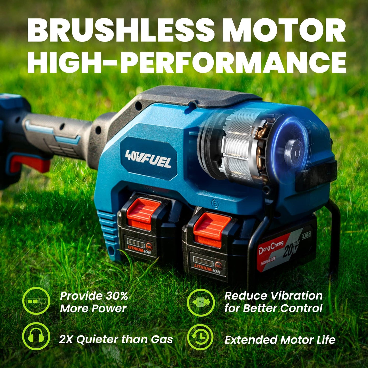 DongCheng Brushless String Trimmer, 6000RPM, 40V Cordless String Trimmer with Comfortable Shoulder Strap, 15" Weed Wacker, 2 x 4.0Ah Batteries & Fast Charger