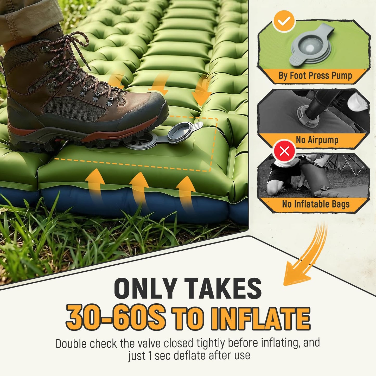 Myxslop Camping Sleeping Pad, Ultralight Inflatable Camping Mat with Pillow Built-in Foot Pump Sleeping Mat, Compact Camping Pad Gear for Backpacking Hiking Tent Travel Car Outdoor