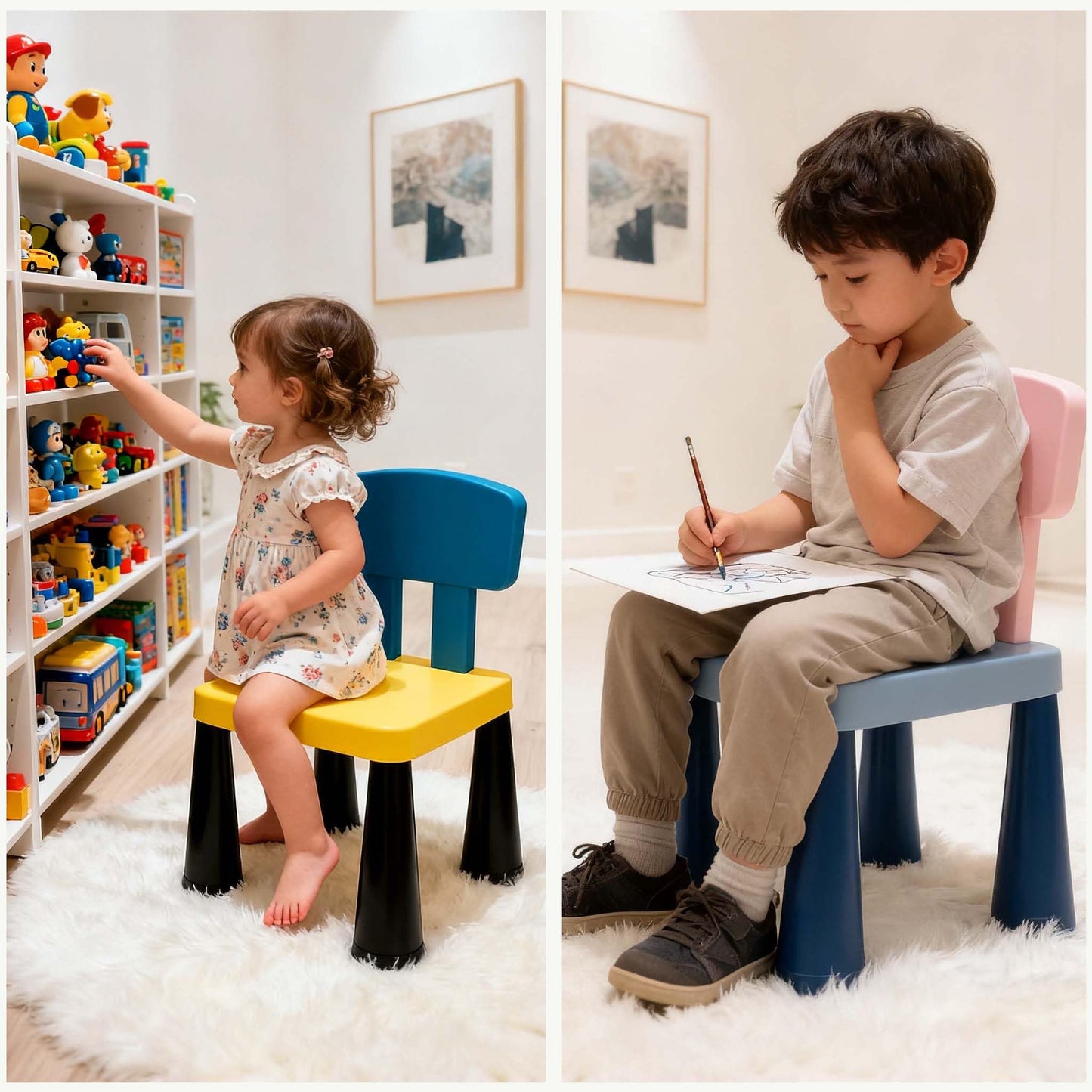 2Pcs Plastic Toddler Chair, Lightweight and Sturdy Kids Chair, Double-layer backrest Little Seat Chairs for Home, Kindergarten, Playroom, Lawn, Beach, Indoor or Outdoor Use for Girls Boys Age 3-7